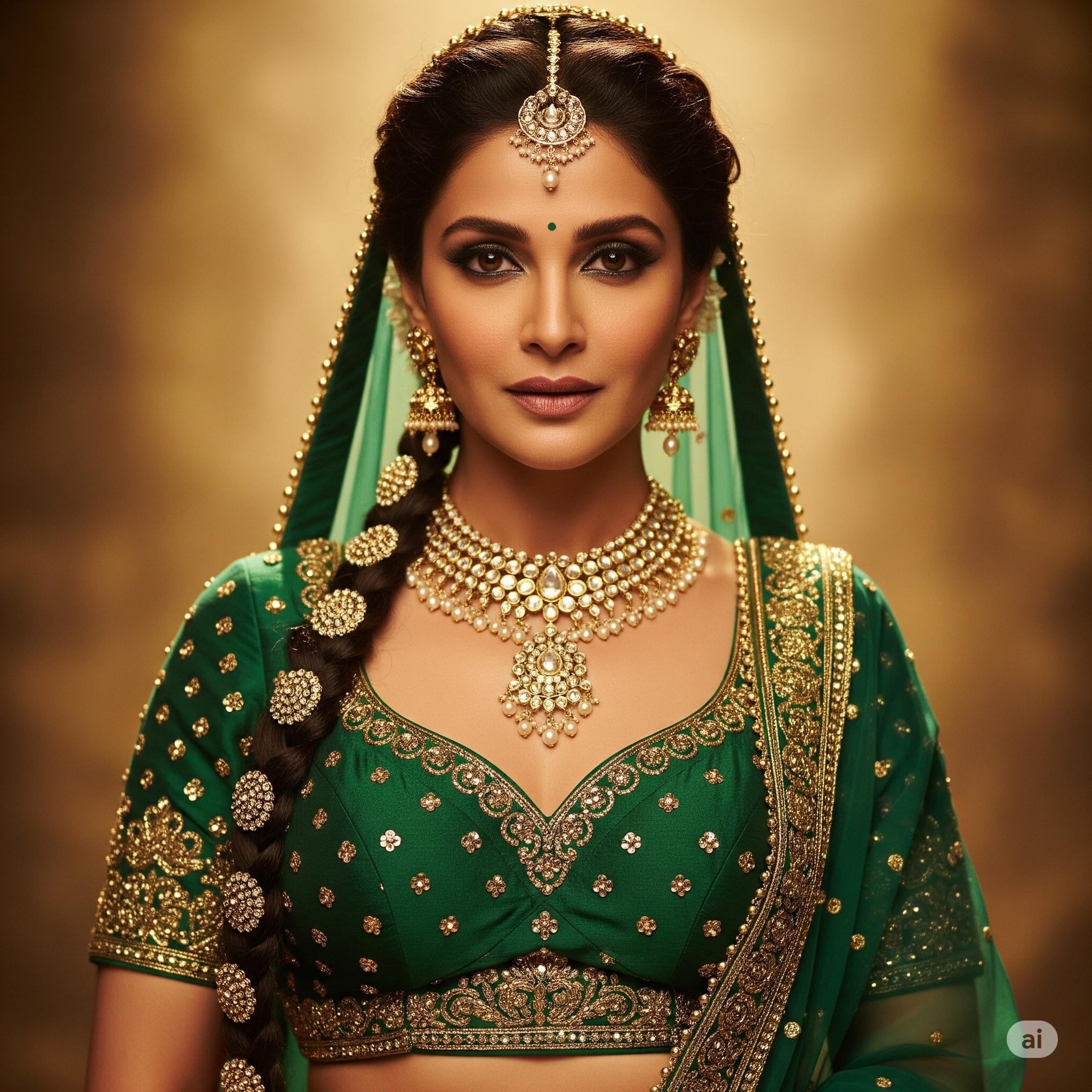 Traditional Bridal Attire In Deep Emerald Lehenga