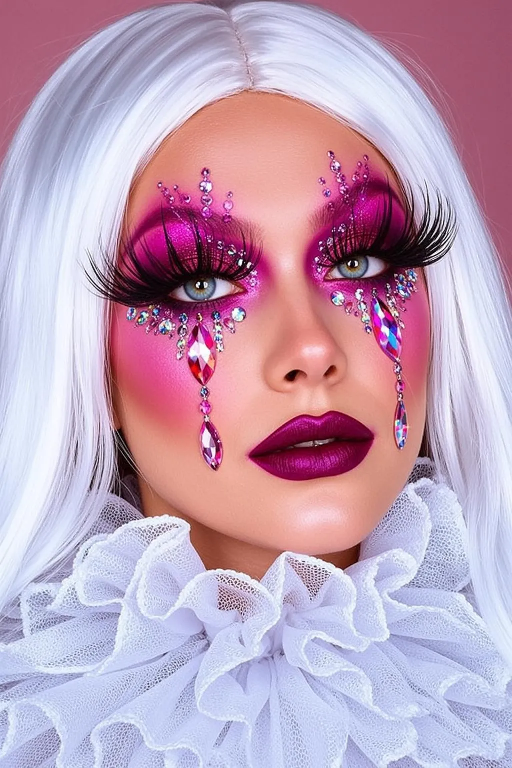 Halloween Makeup Dramatic Long White Pale Ruffled