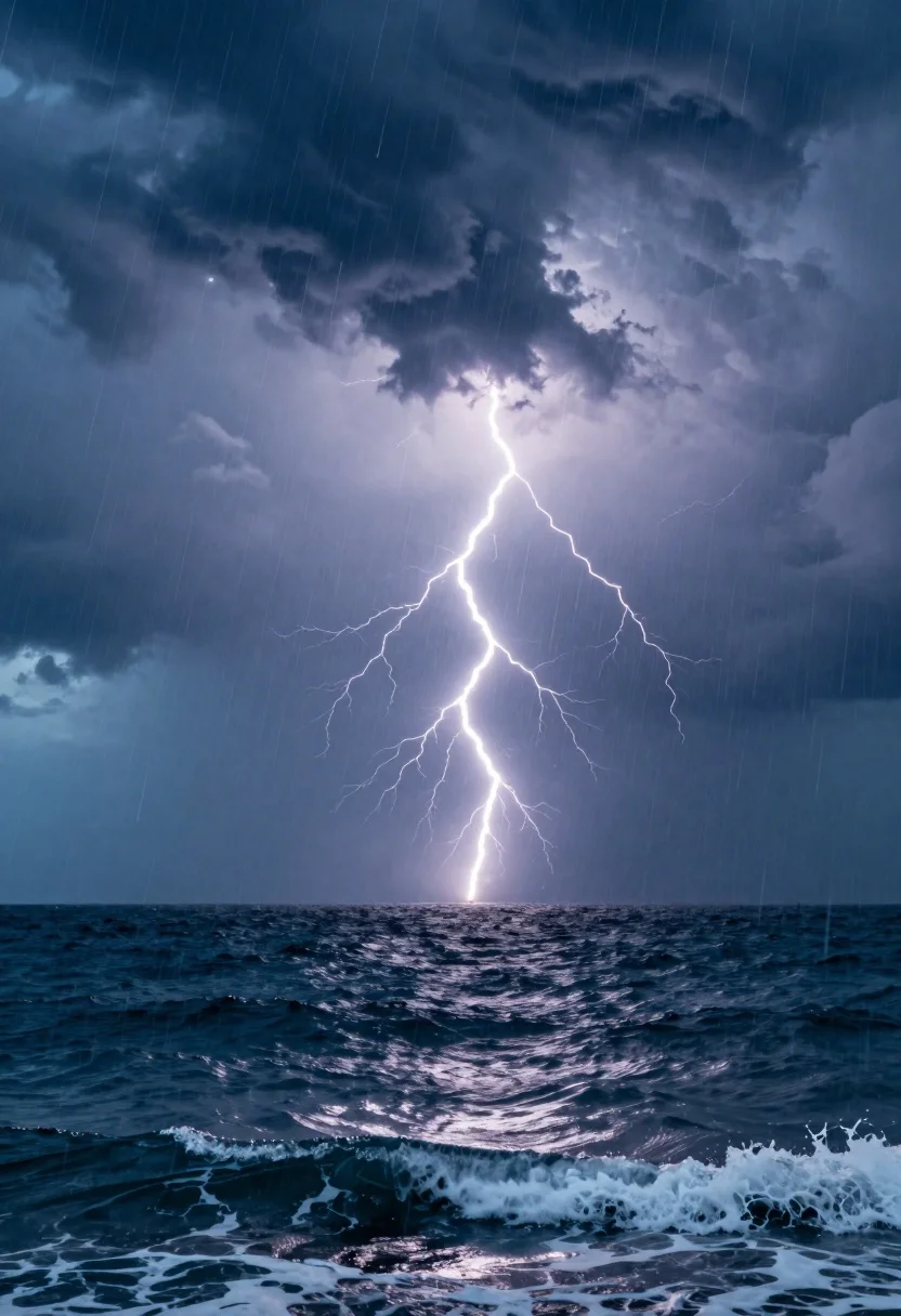 Dramatic Seascape Dominated Violent Thunderstorm Over The Ocean Subject The