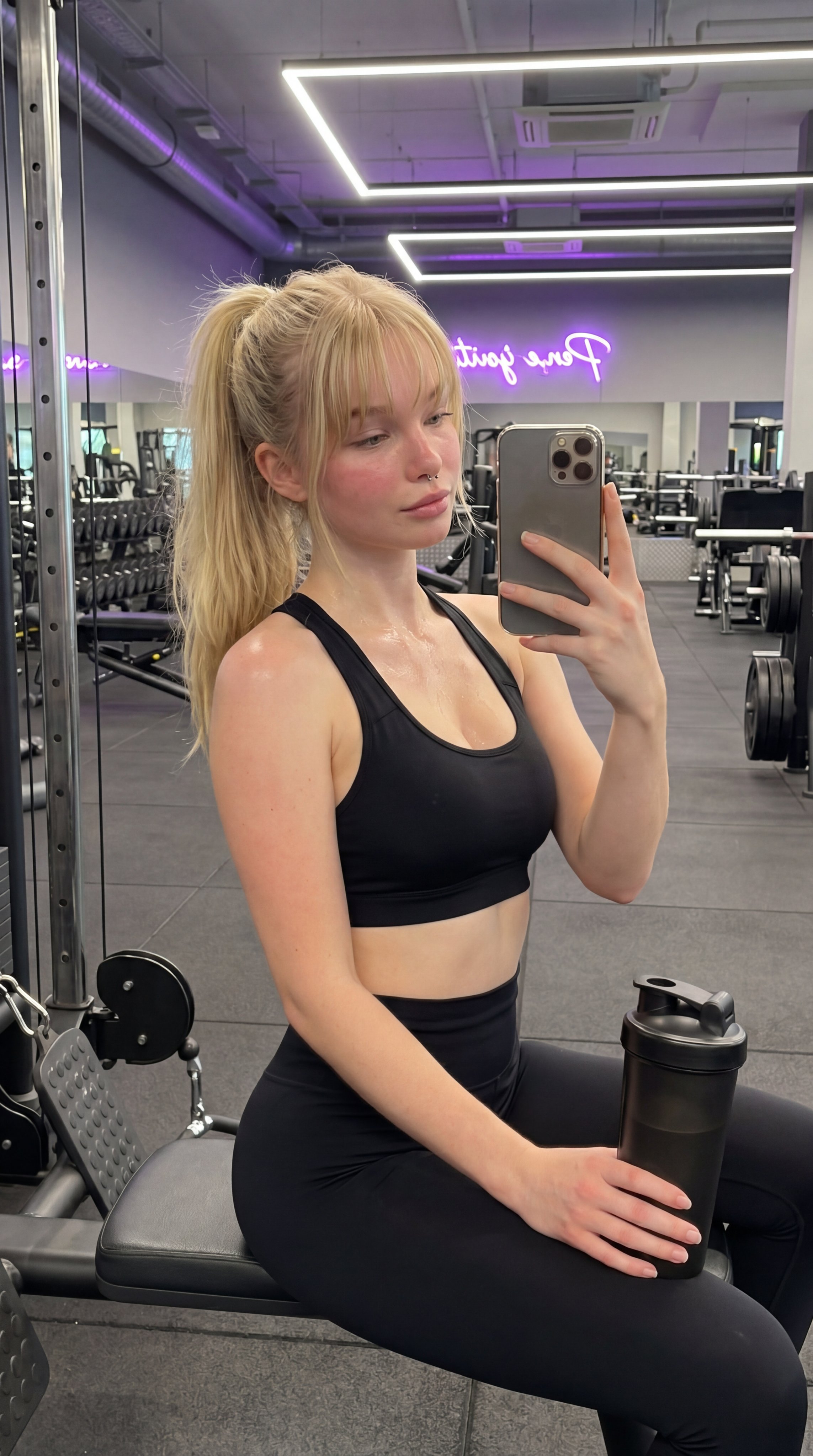 Gym Mirror Selfie Black Sports Bra Shaker Bottle
