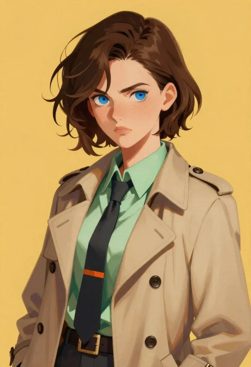 Digital Painting Portrait Confident Young Woman With Short Wavy Brown