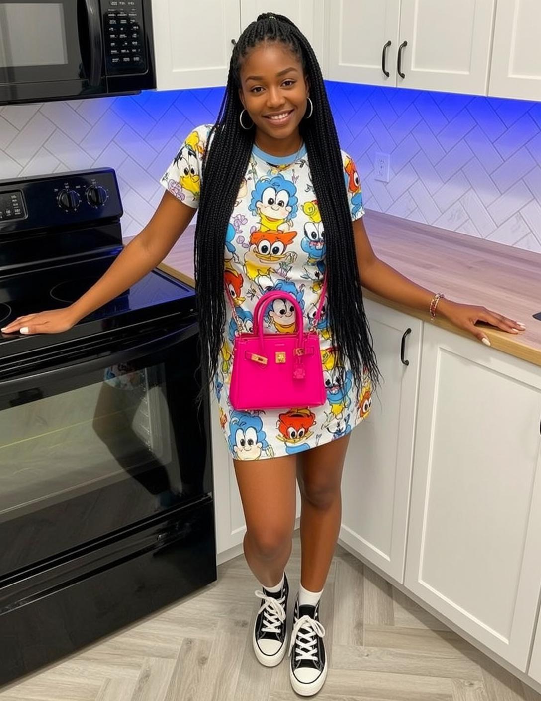 Explore Stands Kitchen Leaning Slightly Forward Her