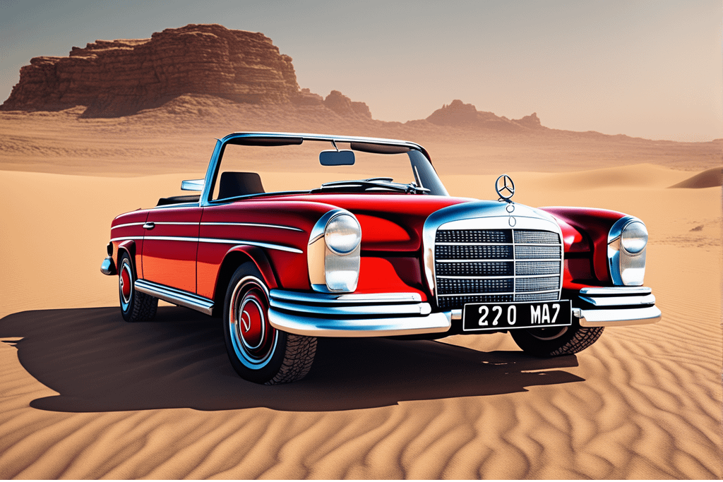 Vintage Red Mercedes Desert Photograph