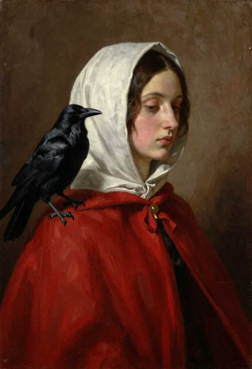 Oil Painting Portrait Young Woman Profile With Pale Skin And