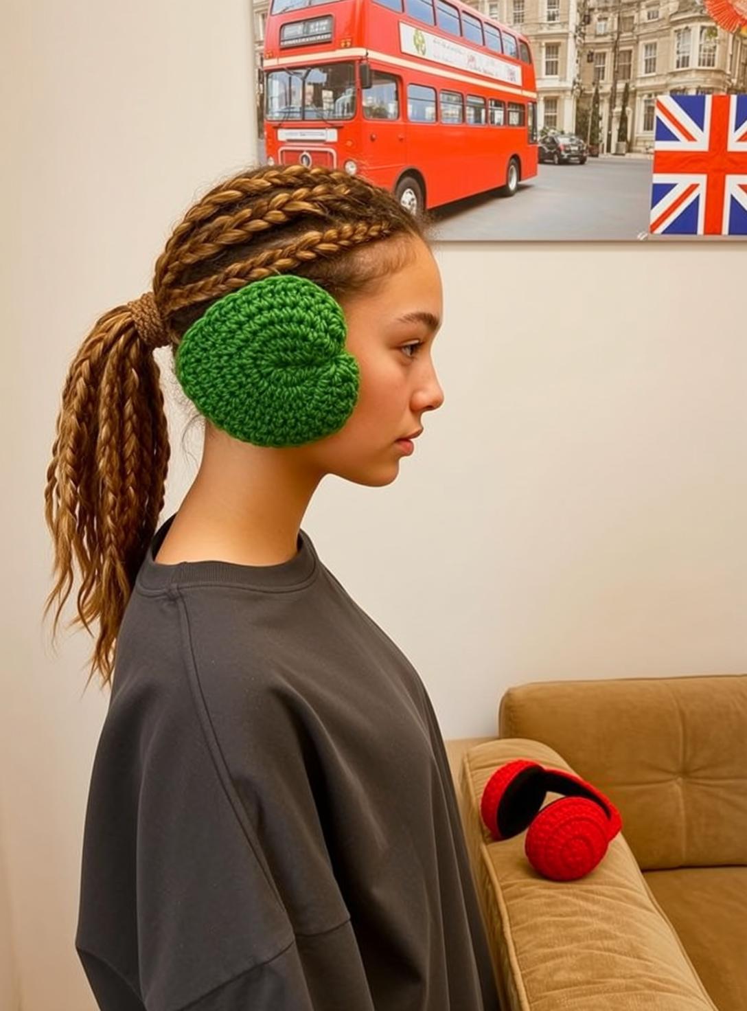 Profile Red Bus Artwork Grey Sweatshirt Earmuffs