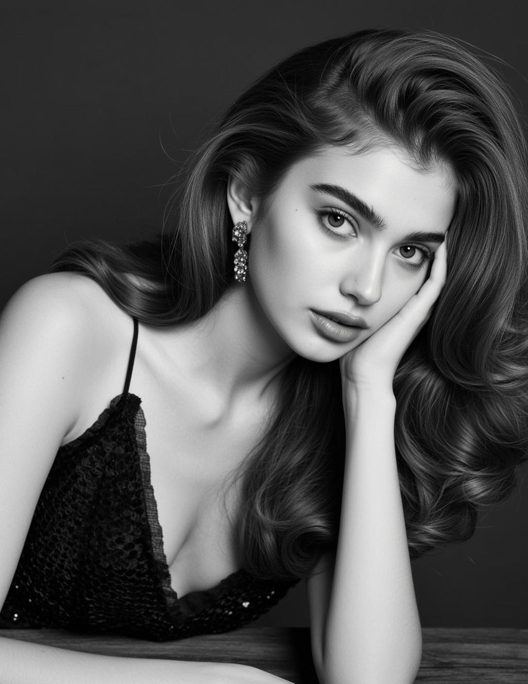 Photorealistic Black And White Portrait Young Woman Captured Medium Shot