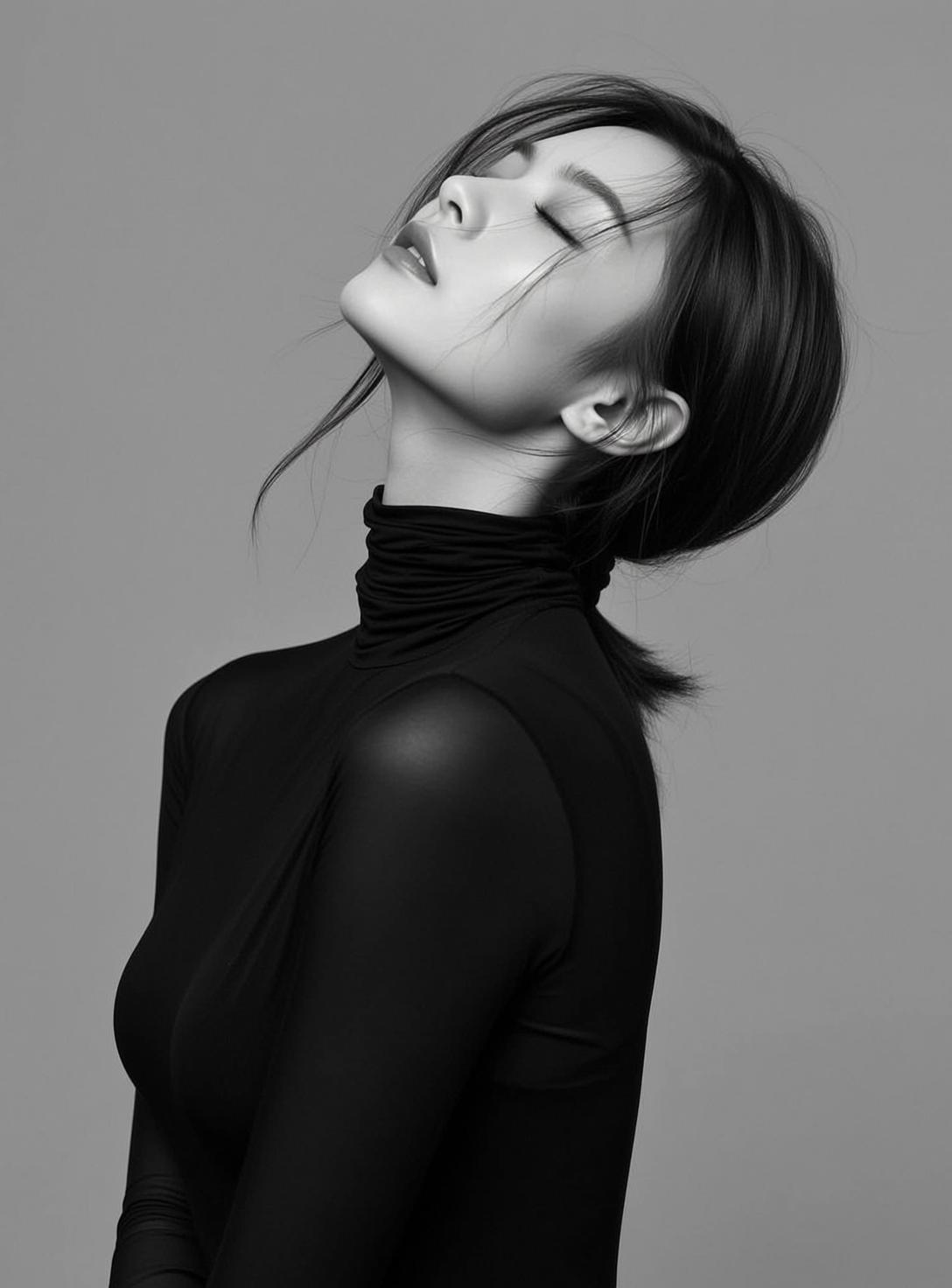 Photorealistic Black And White Portrait Shows Young Woman With Her