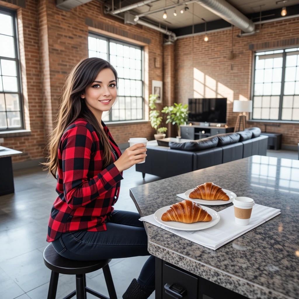 Plaid Shirt Kitchen Island With Croissants