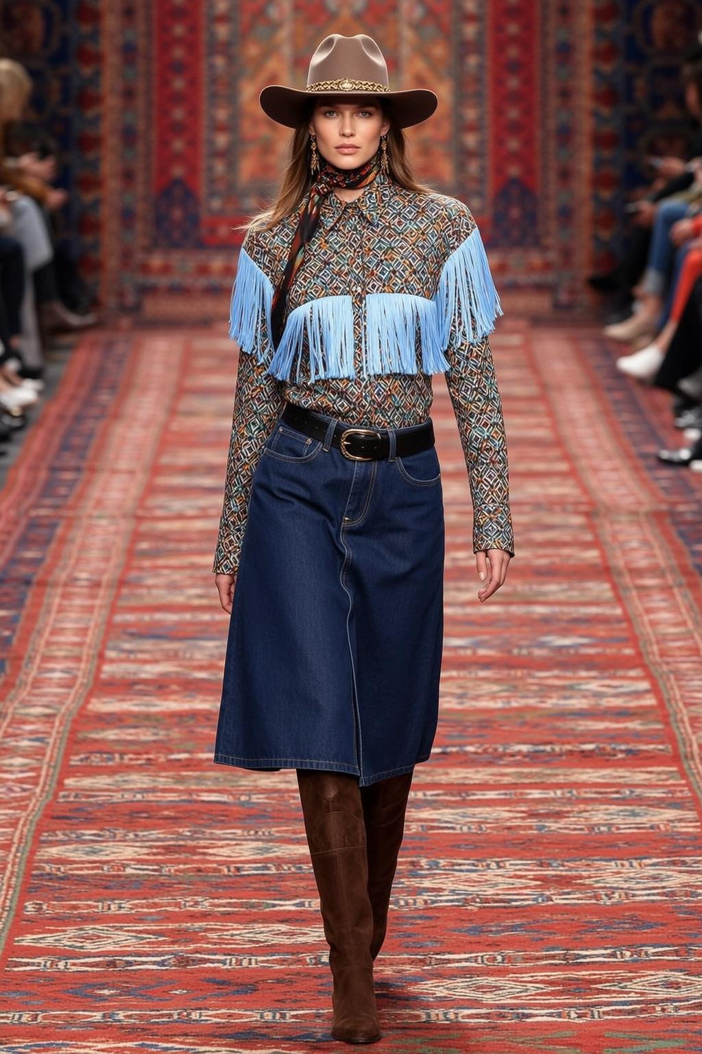 Cowboy Hat Model On Ornate Red Carpet Runway