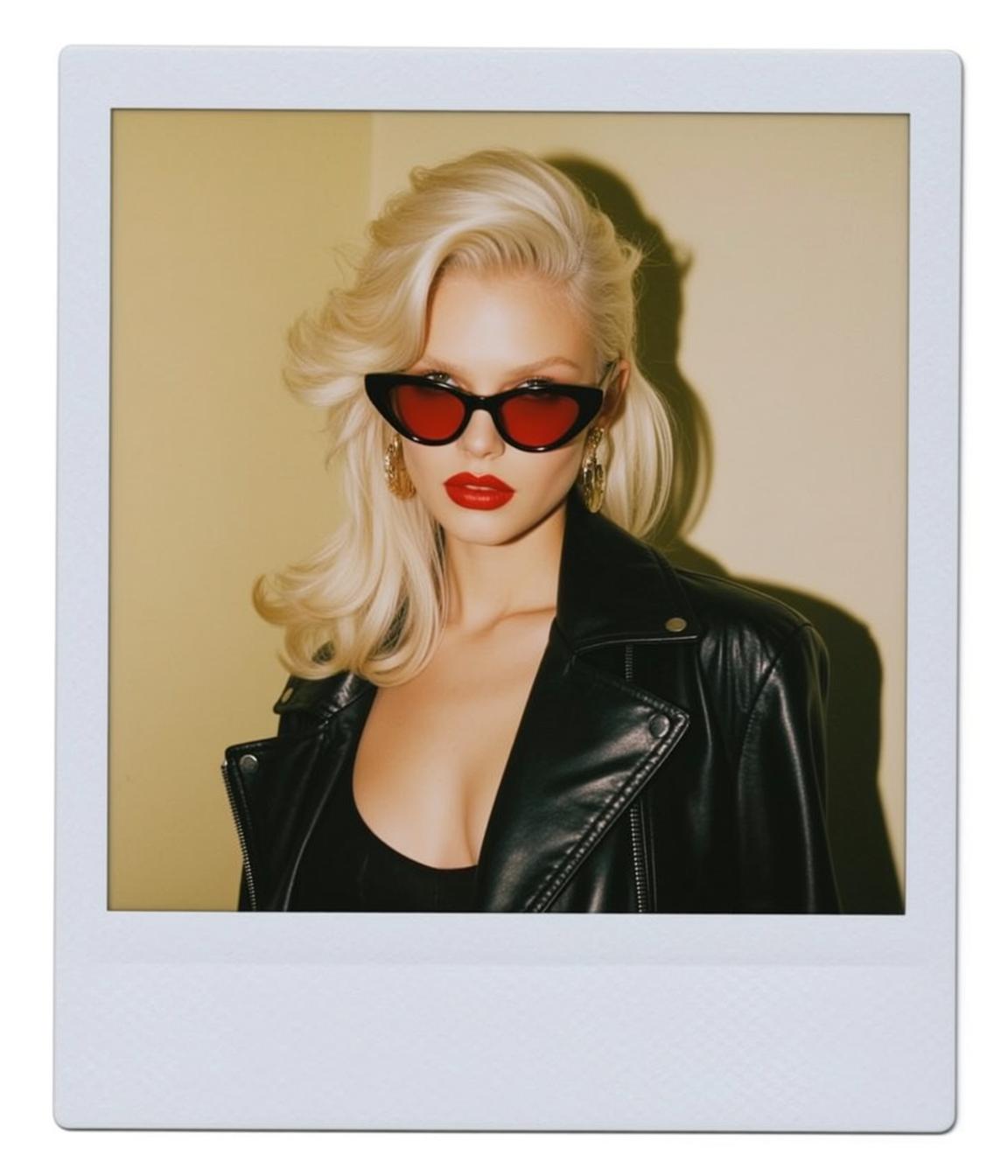 Red Sunglasses Leather Jacket Portrait