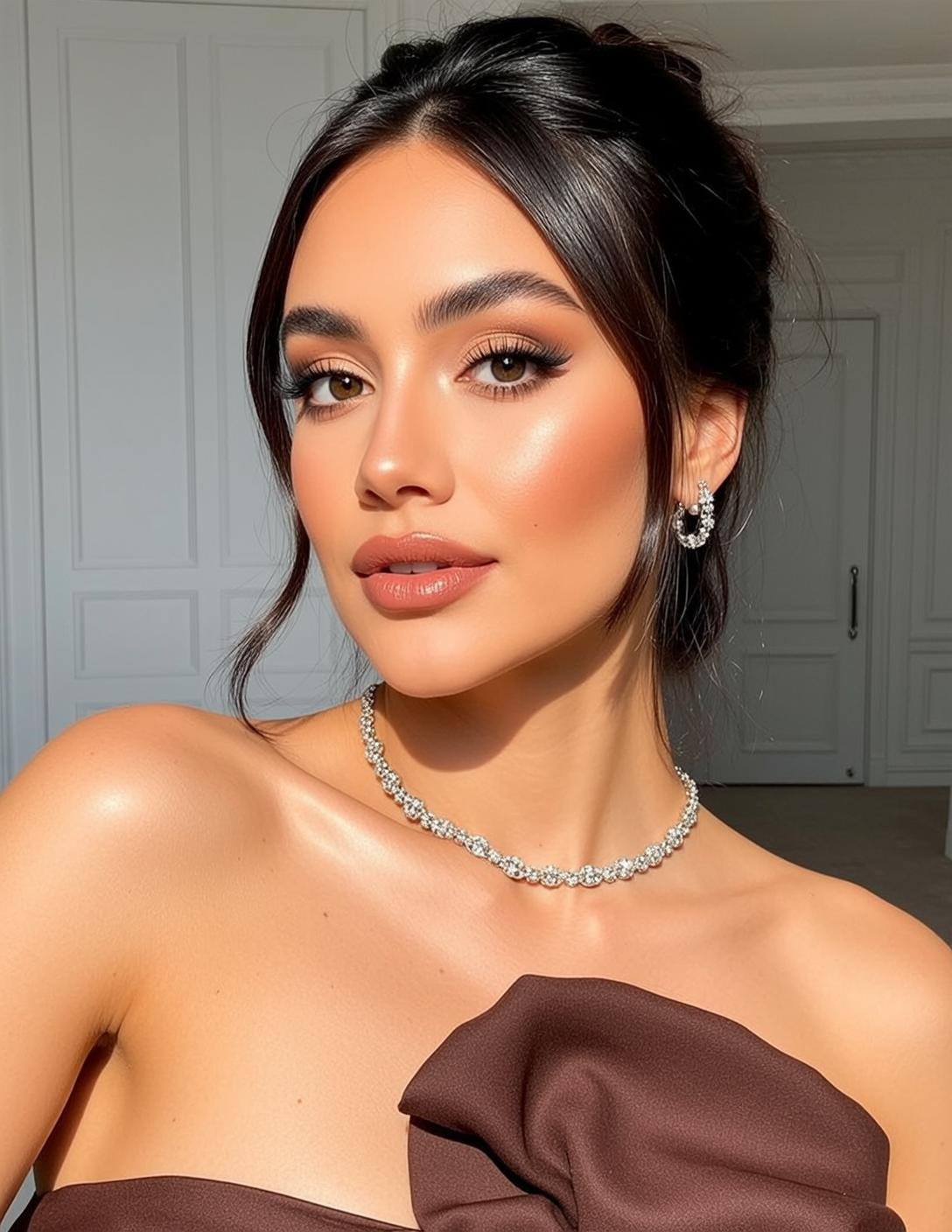Makeup Photorealistic Young Dark Brown Hair Pulled