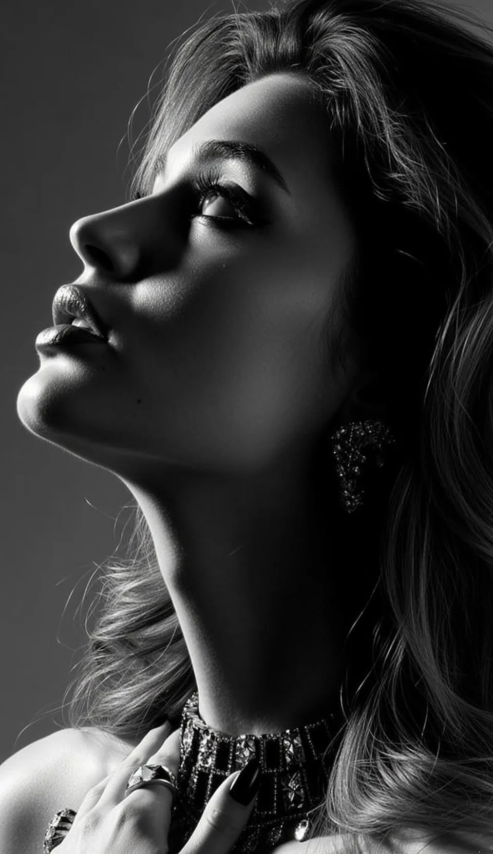 Earrings Necklace Rings And Nails In Fashion Portrait