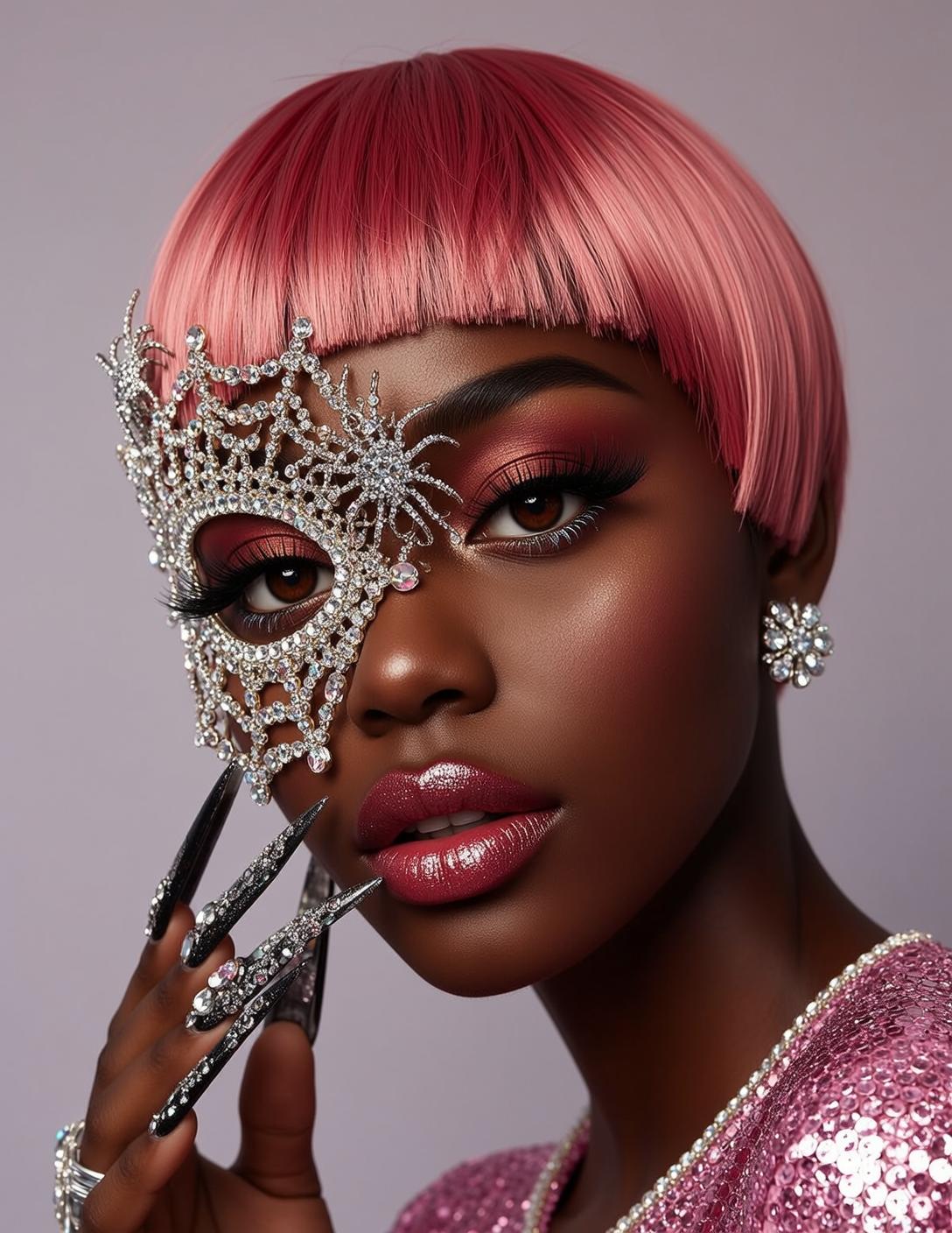 Spider Mask Pink Sequin Scene