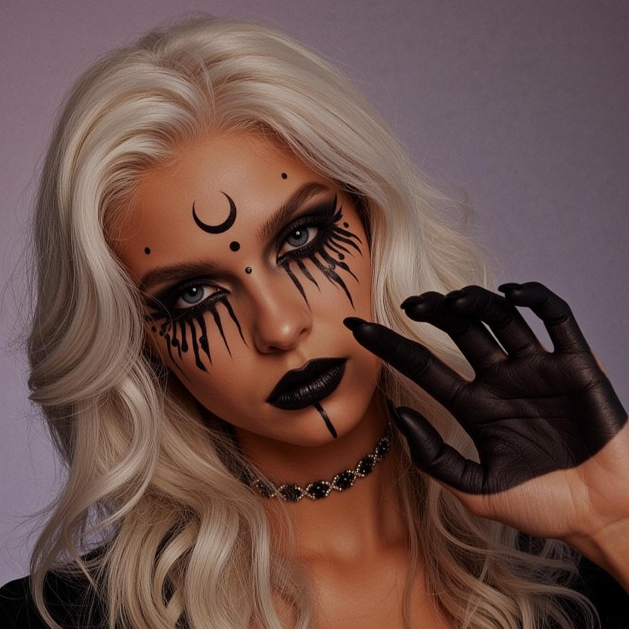 Halloween Makeup Young Striking Long Wavy Platinum