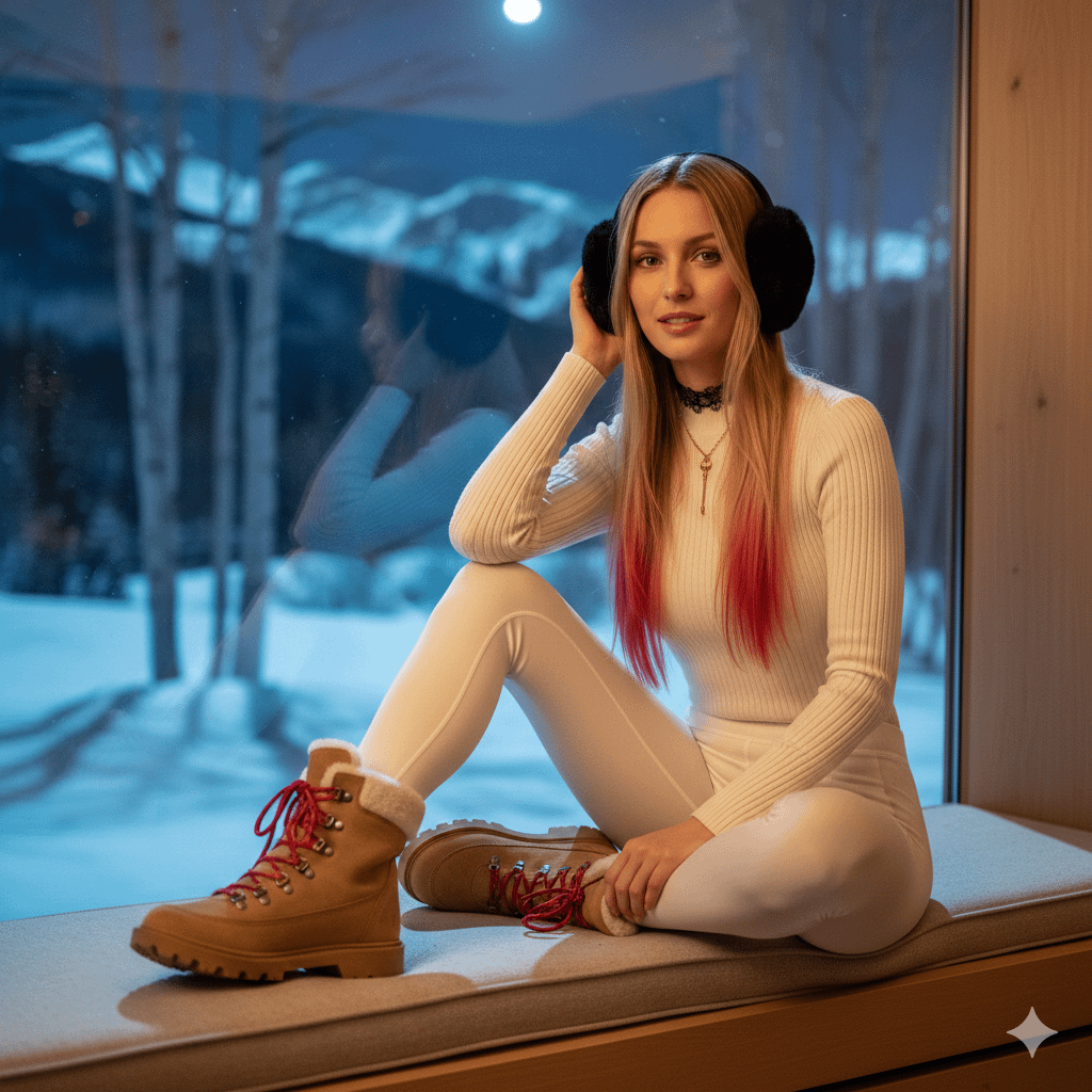 Elegant Winter Model On Window Sill In Knit Bodysuit