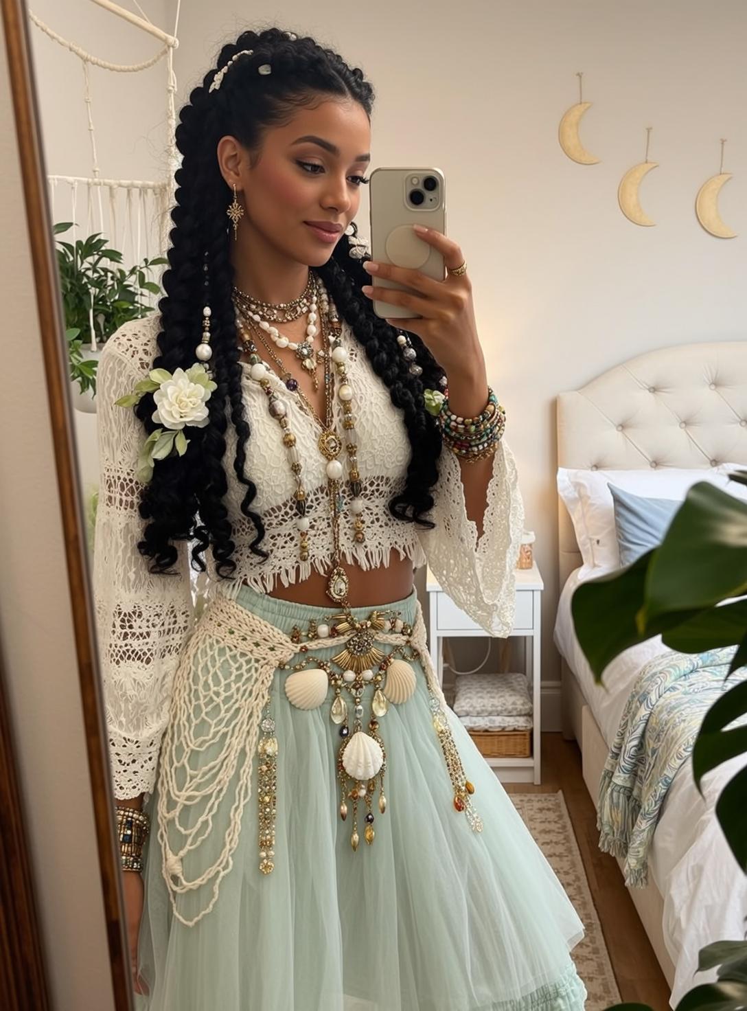 White Lace Top Green Tulle Skirt Bedroom