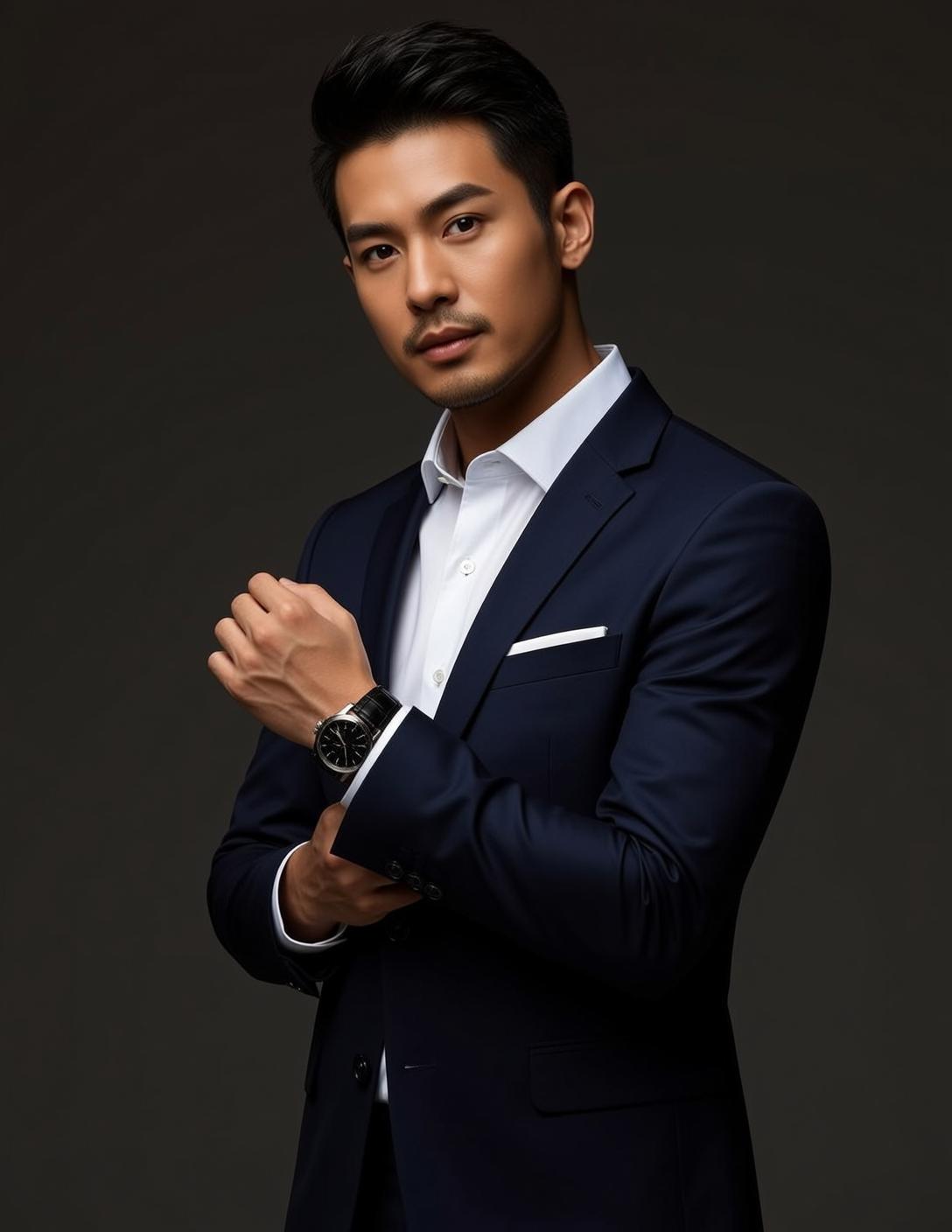 Black Styled Upwards Tan White Dress Shirt