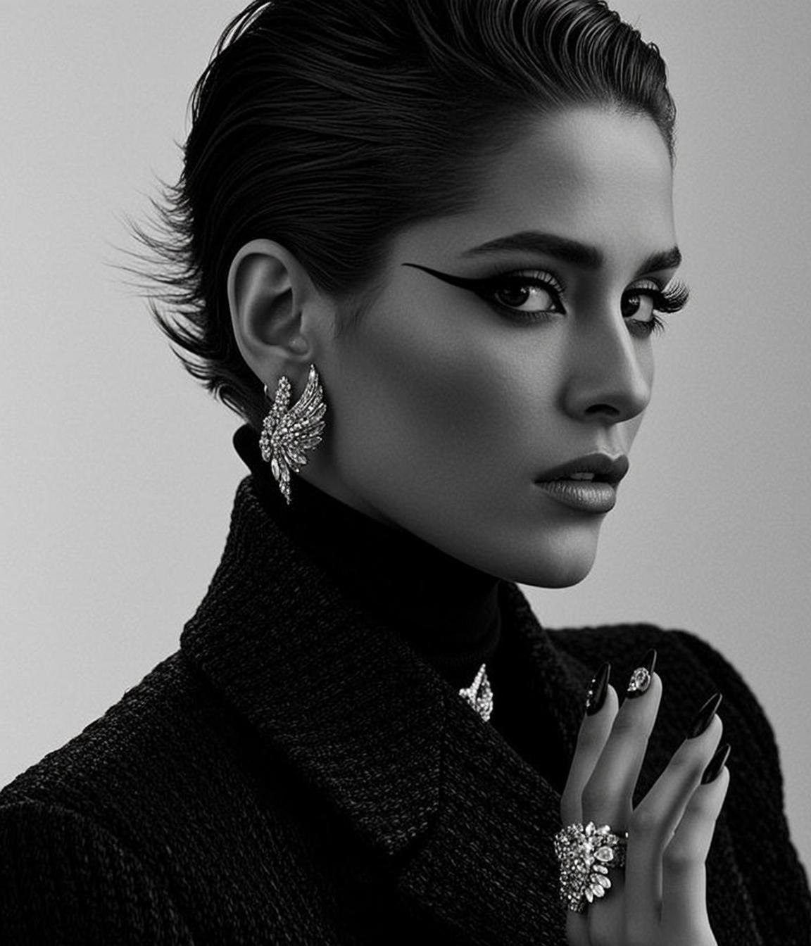 Black And White Medium Shot Portrait Captures Woman With Her