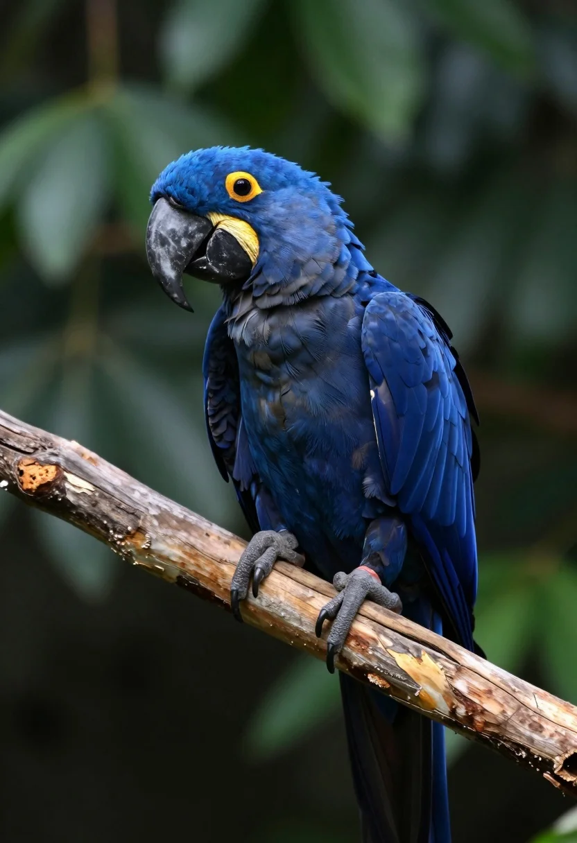 Majestic Blue Macaw Perched Rough Wooden Branch With Its Head