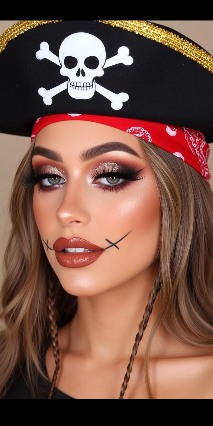 Halloween Makeup Young Long Wavy Brown Braided