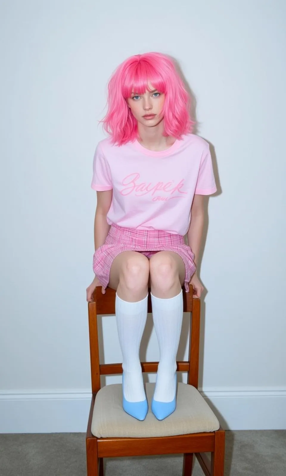 Y2k Young Bright Pink Wavy Bob Bangs