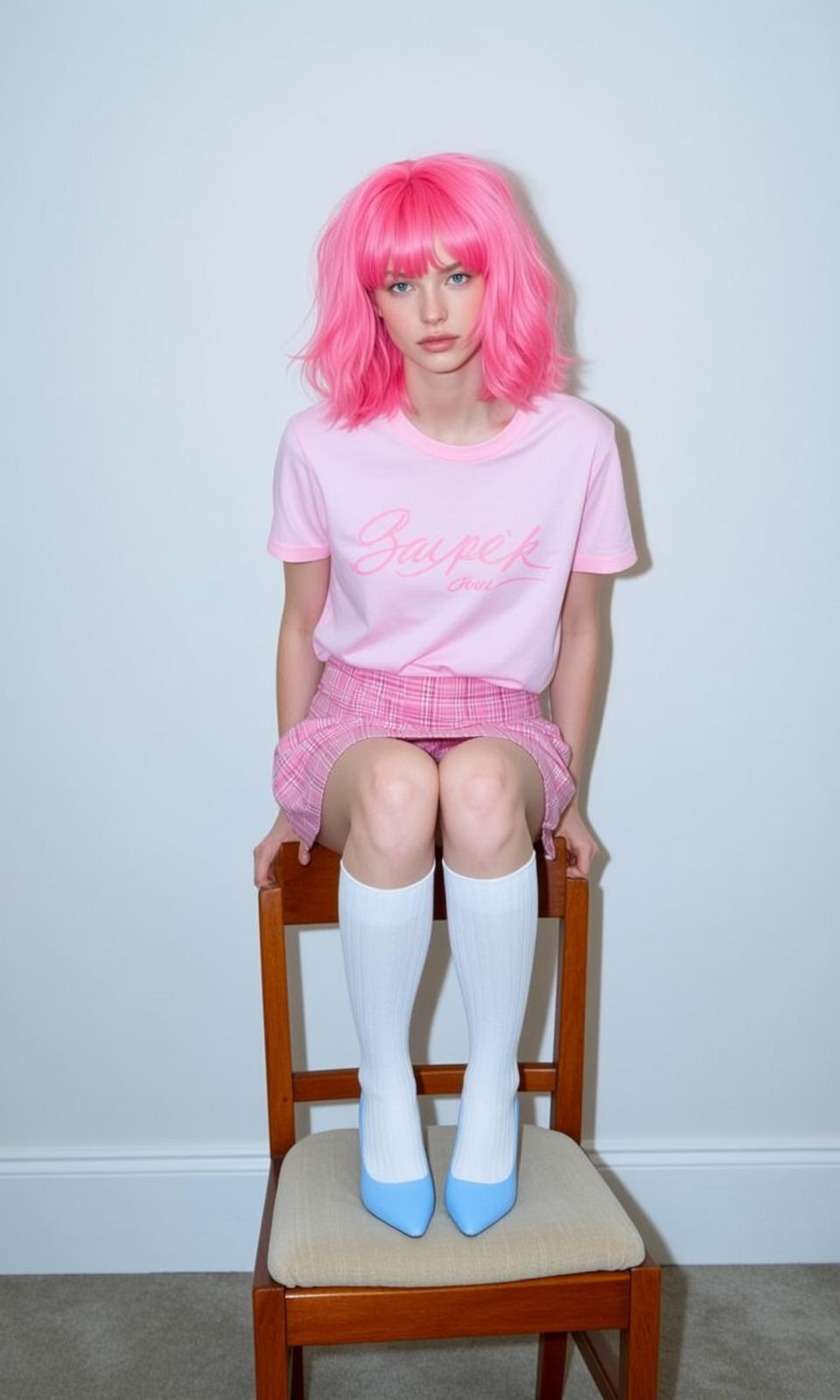 Y2k Young Bright Pink Wavy Bob Bangs