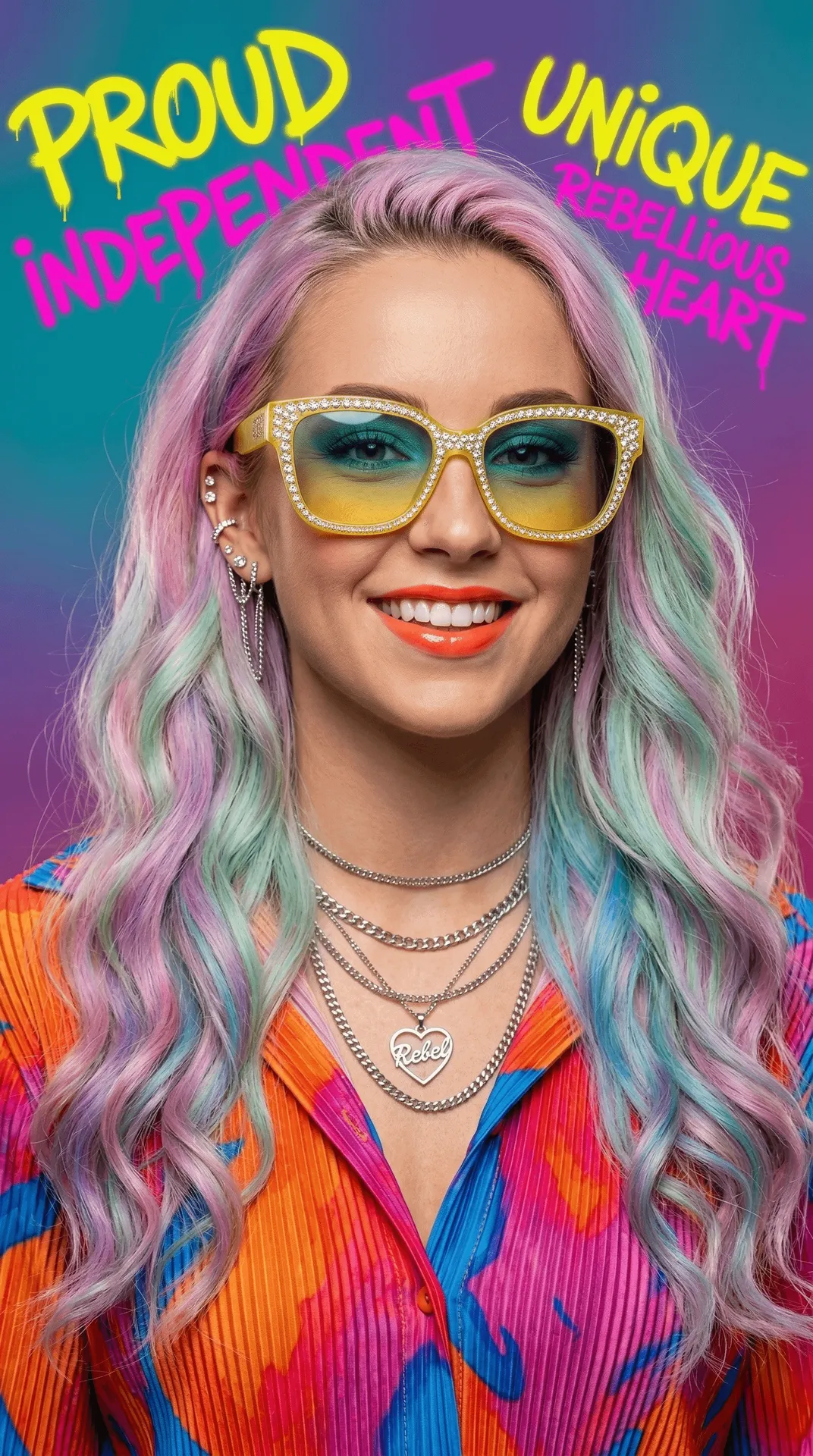 Sunglasses Piercings Makeup Earrings And Necklace In Studio Portrait
