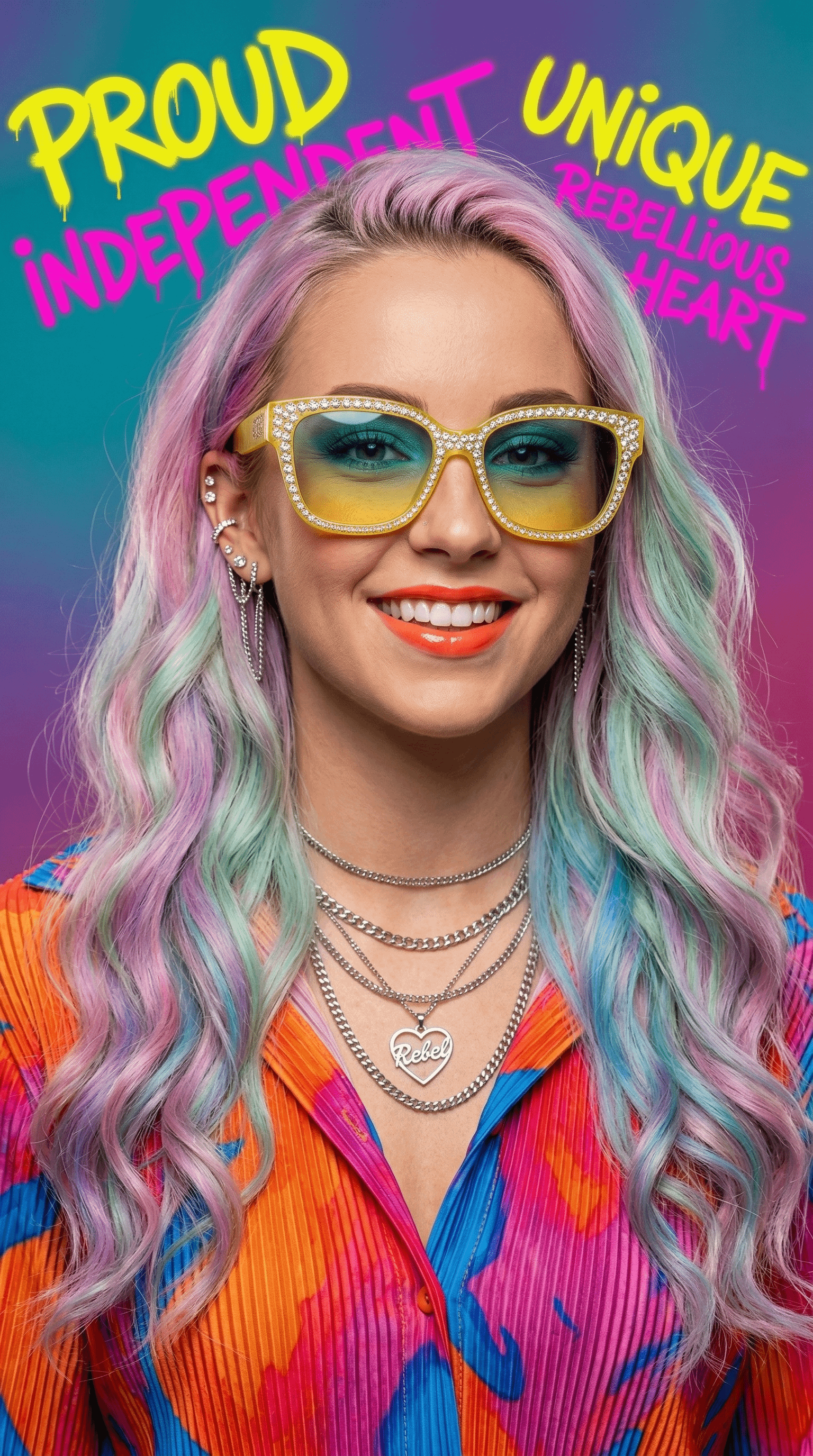 Sunglasses Piercings Makeup Earrings And Necklace In Studio Portrait reference photo