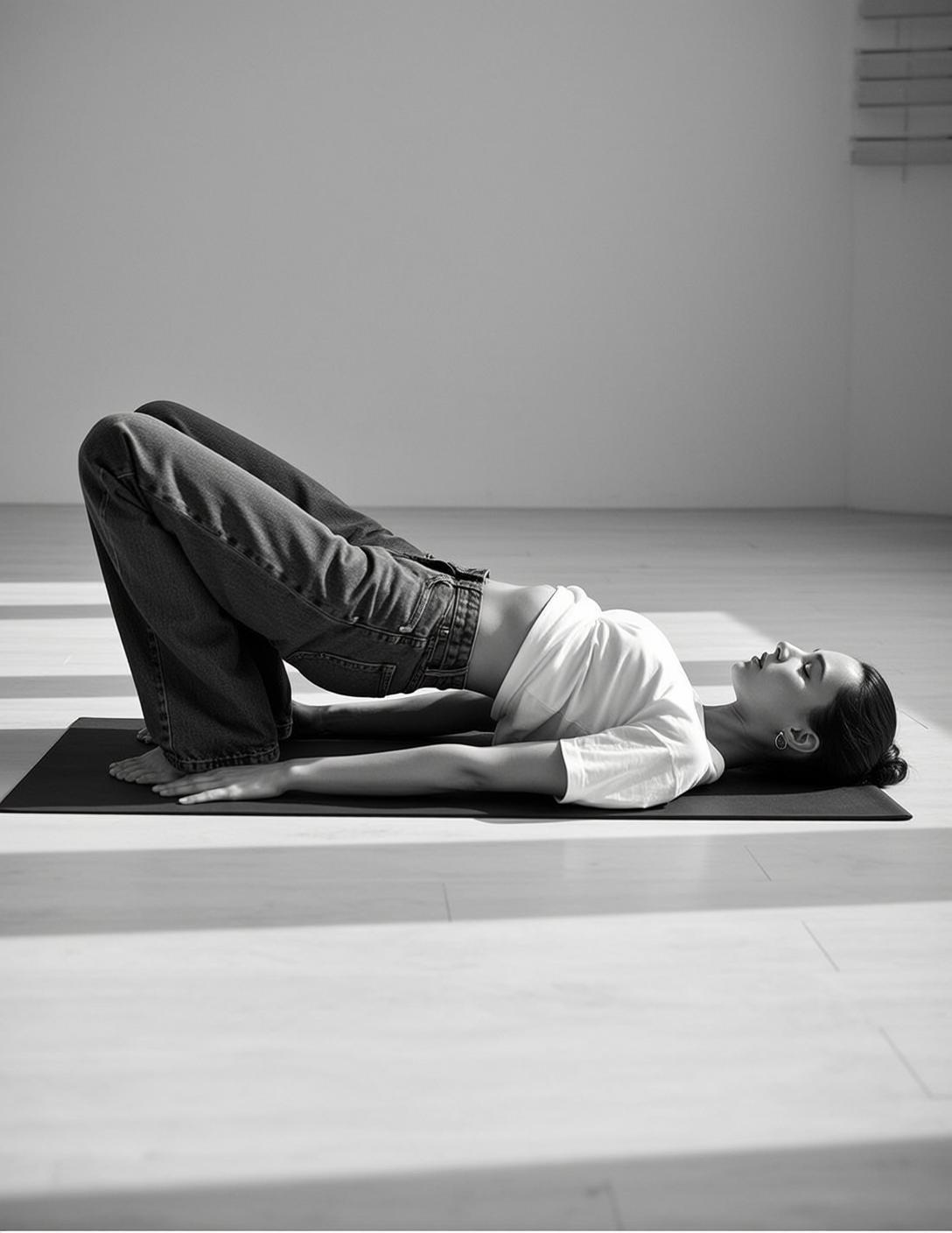 Medium Shot Horizontal Orientation Captures Young Woman Performing Bridge Pose