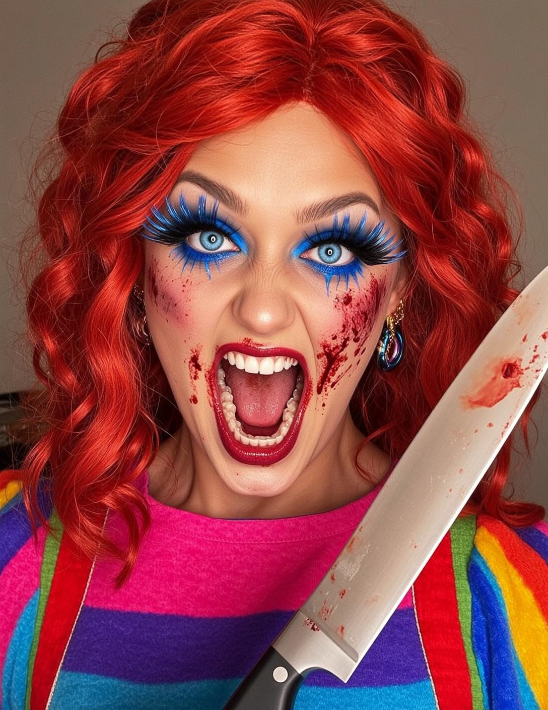 Halloween Makeup Bright Red Curly Voluminous Fair