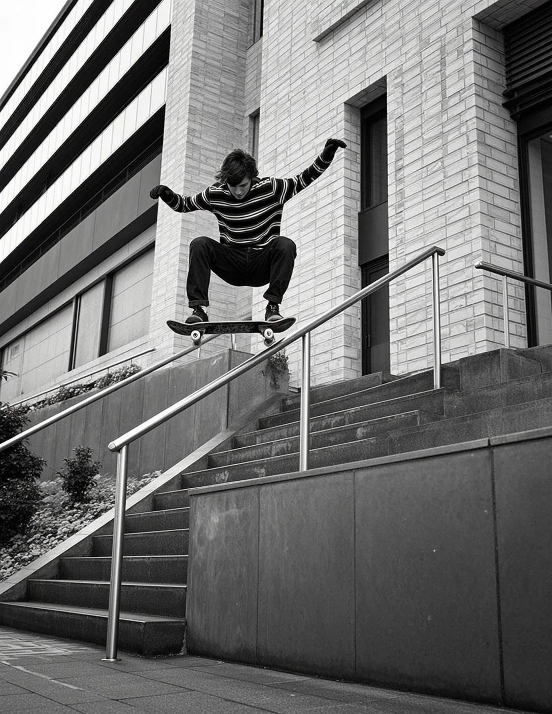Striped Shirt Skateboard Trick