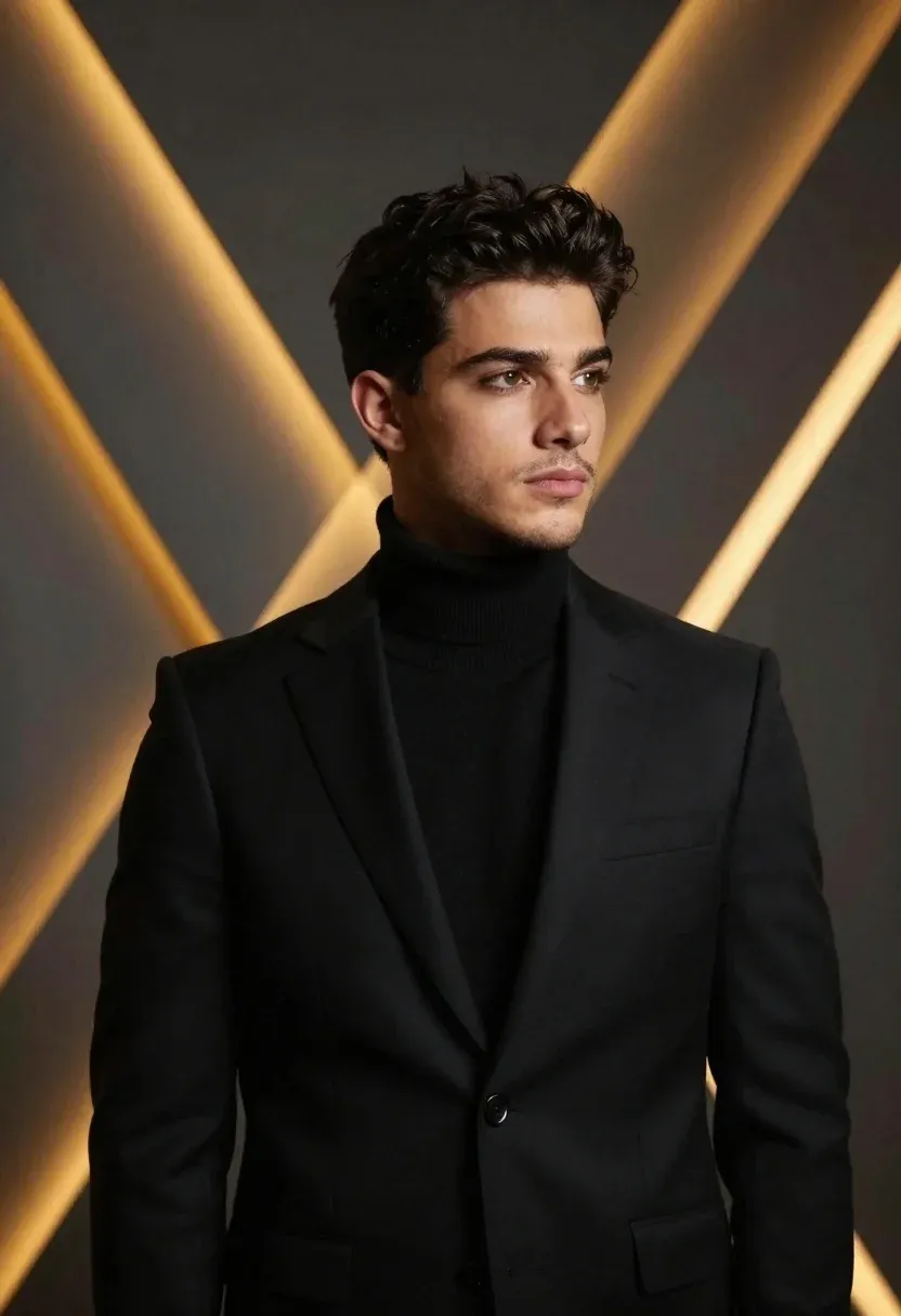 Polished Medium Shot Man Smart Attire Against Abstract Geometric Backdrop