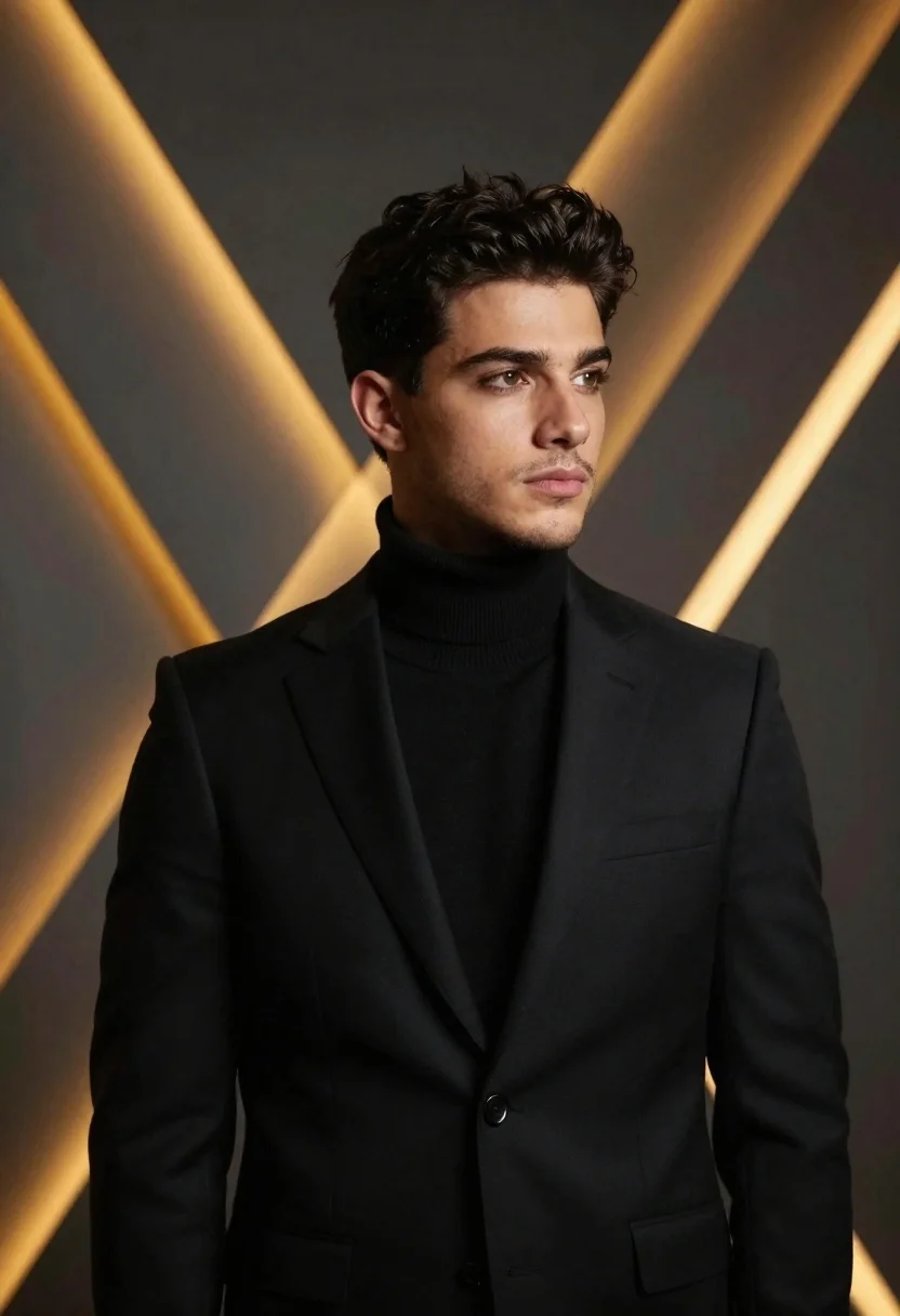 Polished Medium Shot Man Smart Attire Against Abstract Geometric Backdrop reference photo