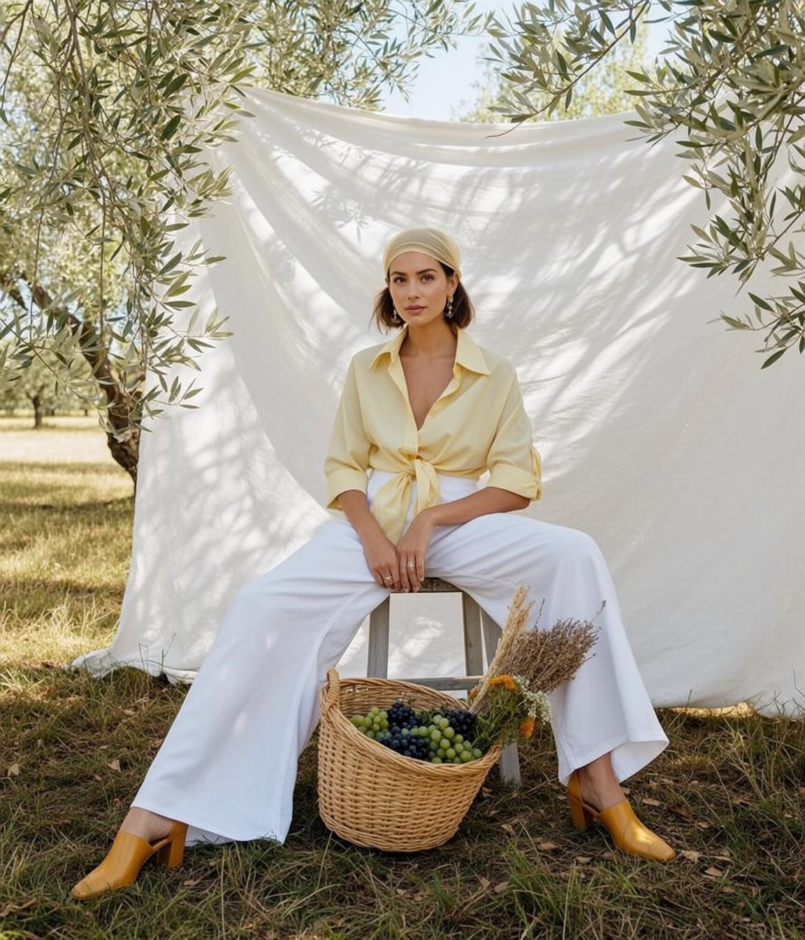 Cottagecore Seated Wooden Stool Facing Her Legs