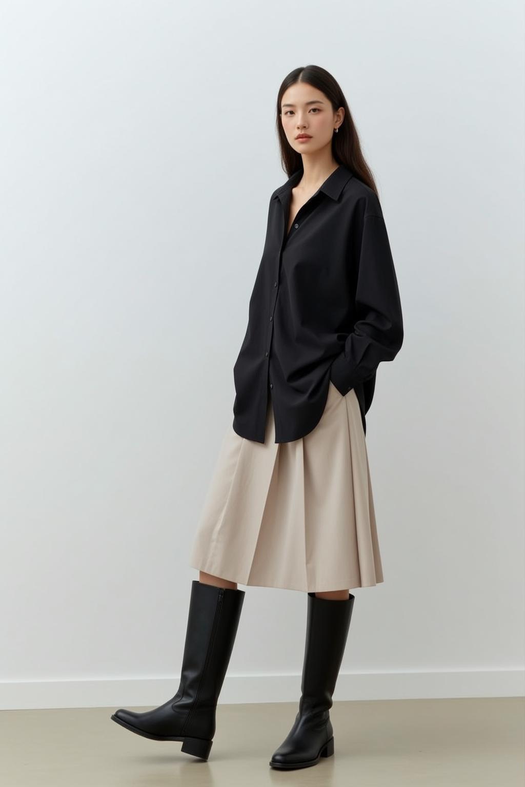 Casual Young Long Dark Straight Fair Oversized