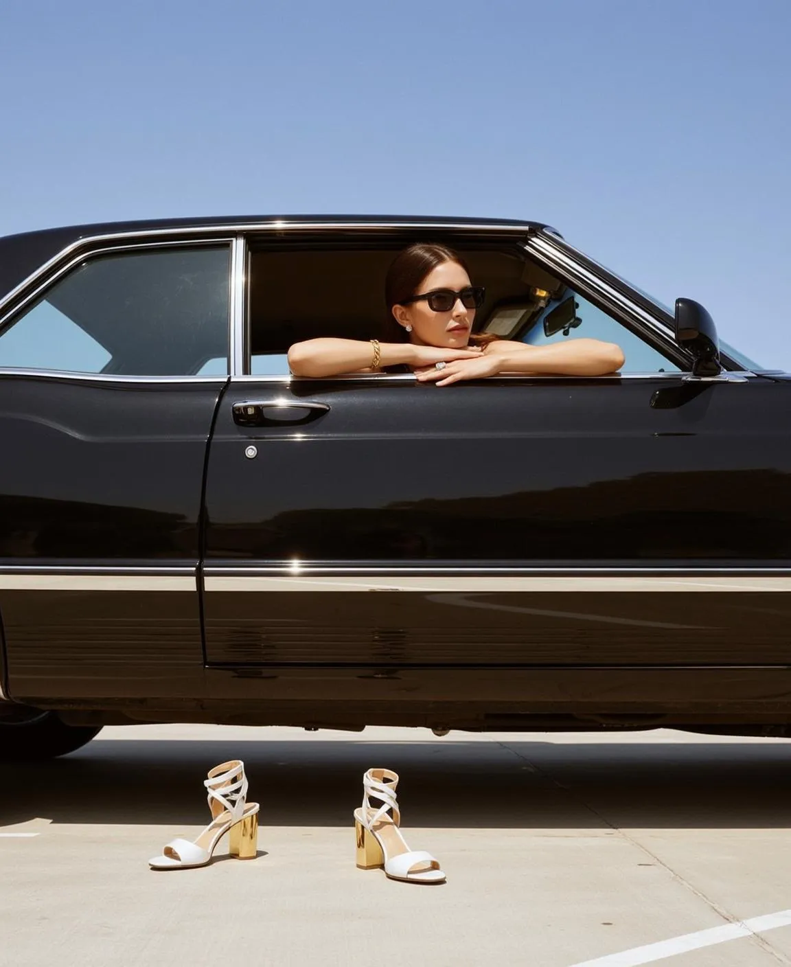 Sunglasses Earrings Necklace Bracelets And Rings In Car Portrait