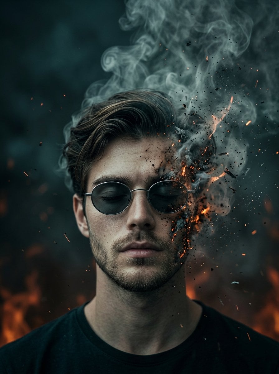 Face Disintegrating Into Smoke And Embers