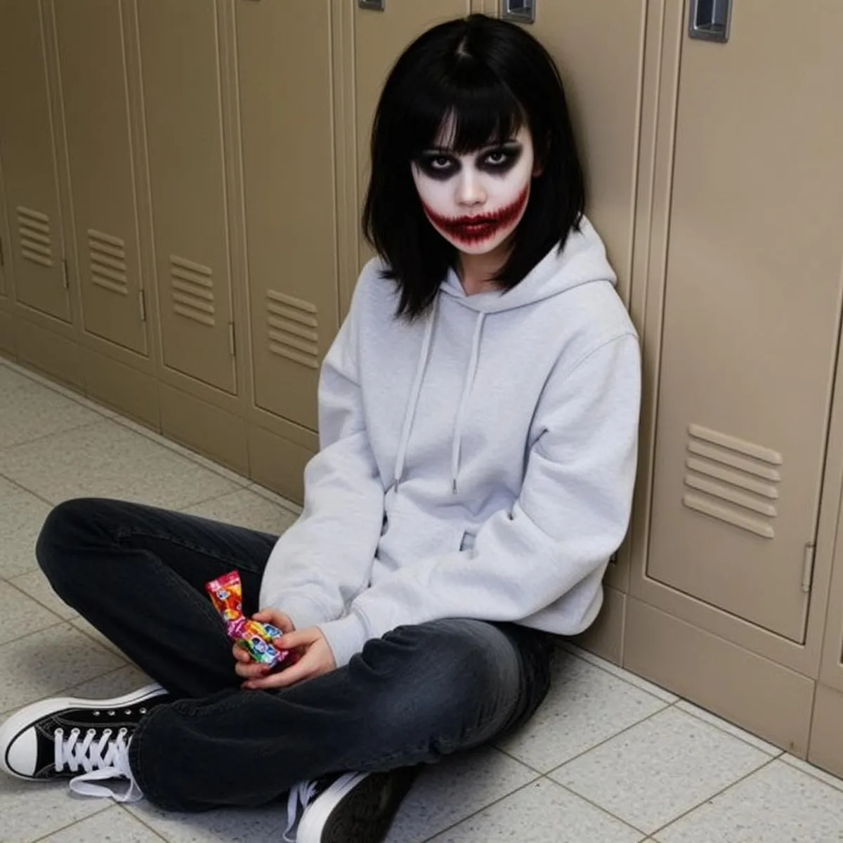 Halloween Makeup Young Black Shoulder-length Bangs Pale
