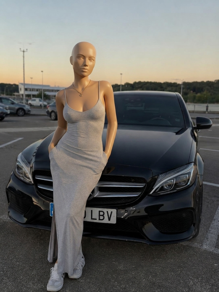 Template for Gray Maxi Dress Parking Lot Sunset