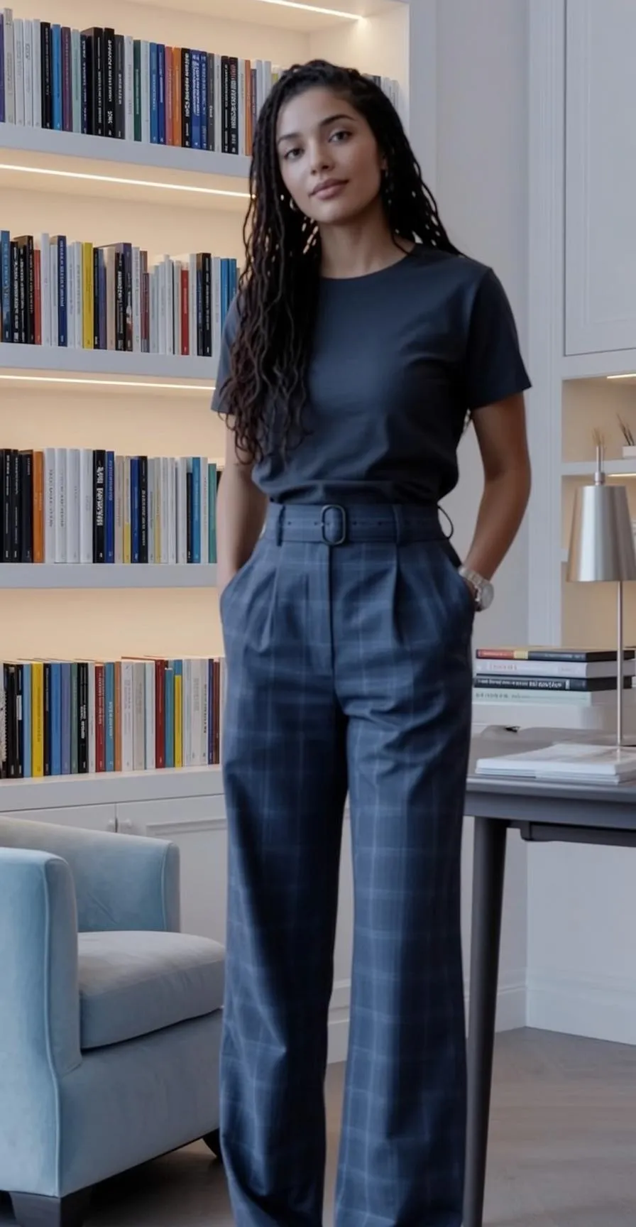 Grey Shirt Locs Office Standing