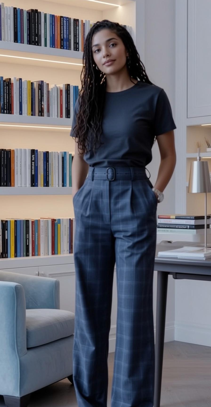 Grey Shirt Locs Office Standing