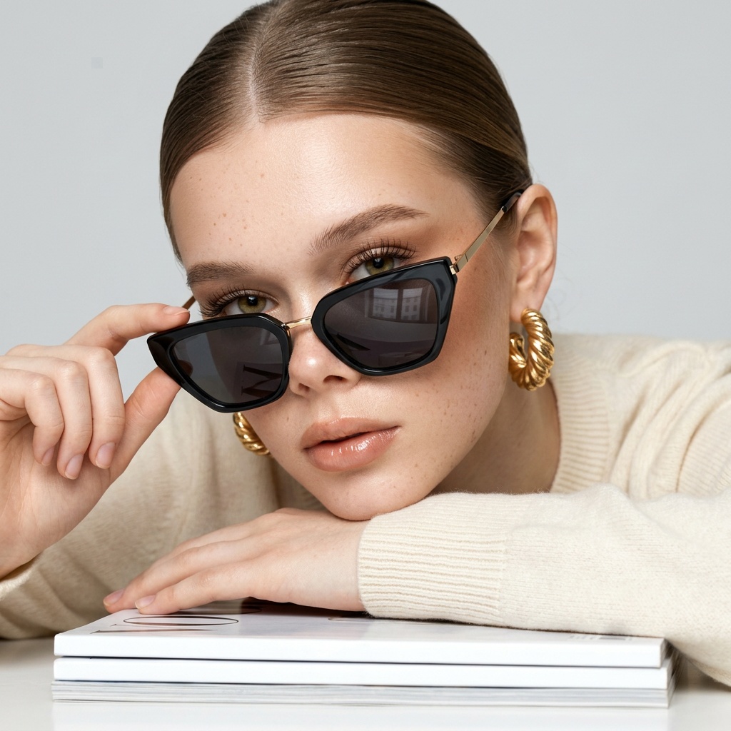 Studio Portrait Geometric Sunglasses Intimate Close Up