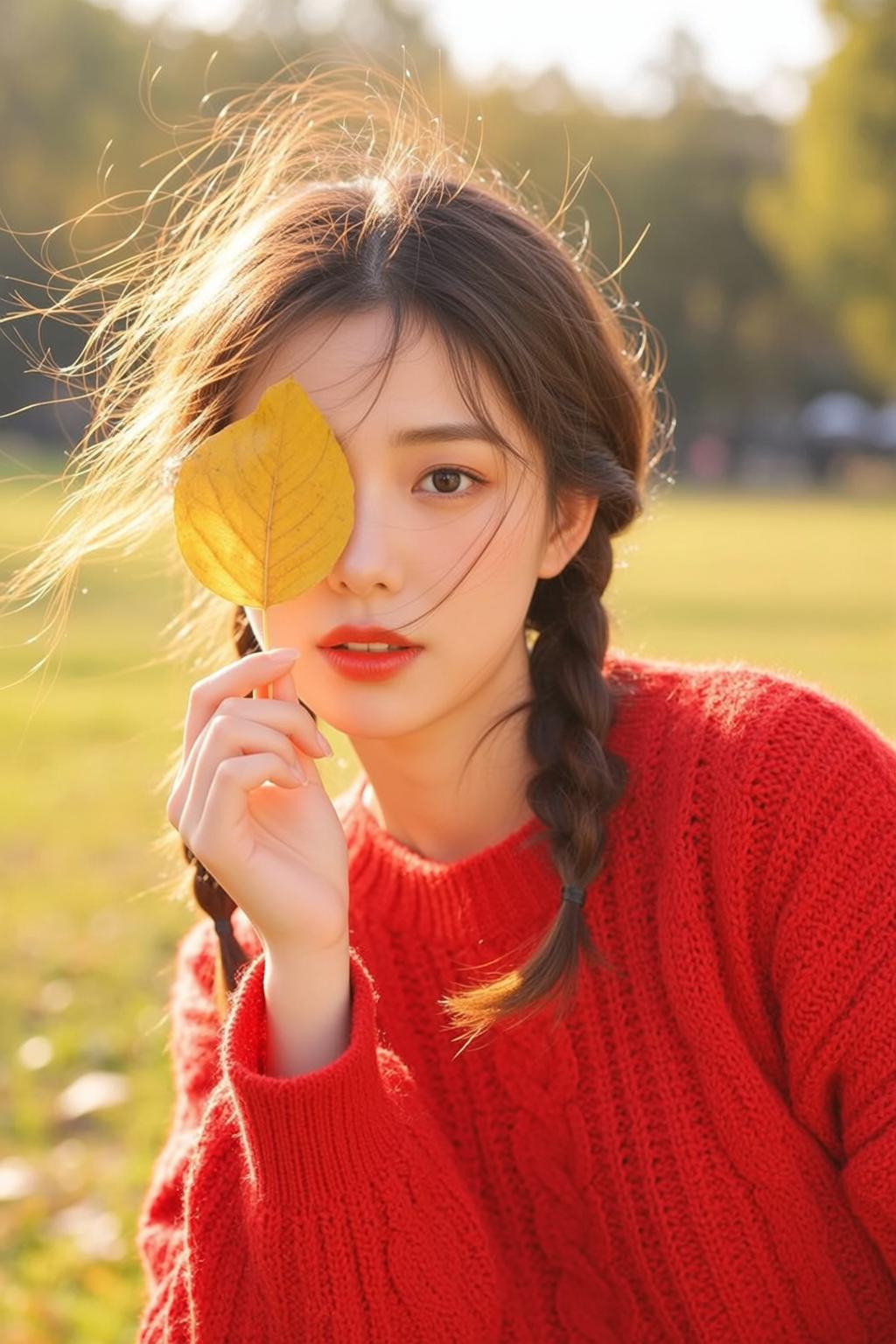 Autumn Young Dark Brown Braided Pigtails Wispy