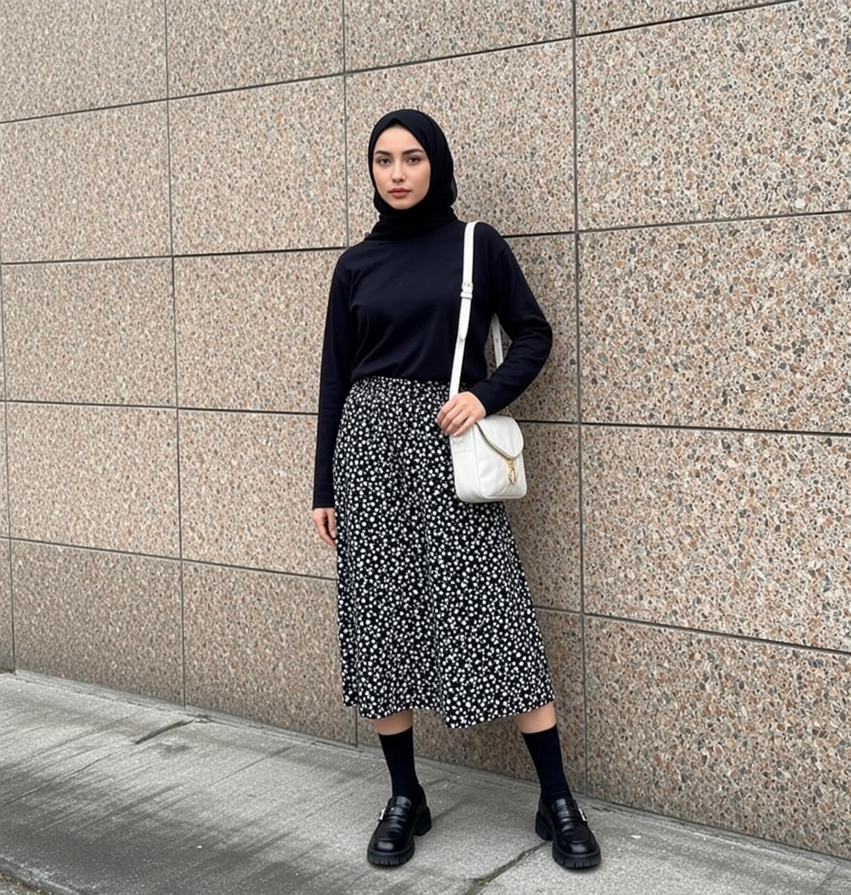 Floral Midi Skirt Minimal Outfit