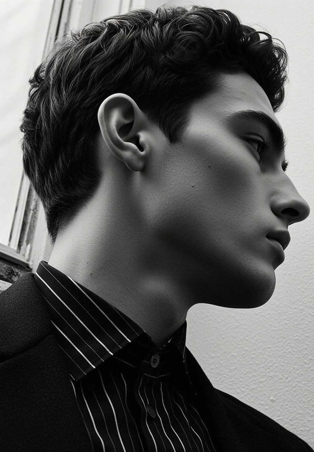 Monochromatic Close-up Profile Portrait Young Man Captured Medium Shot With