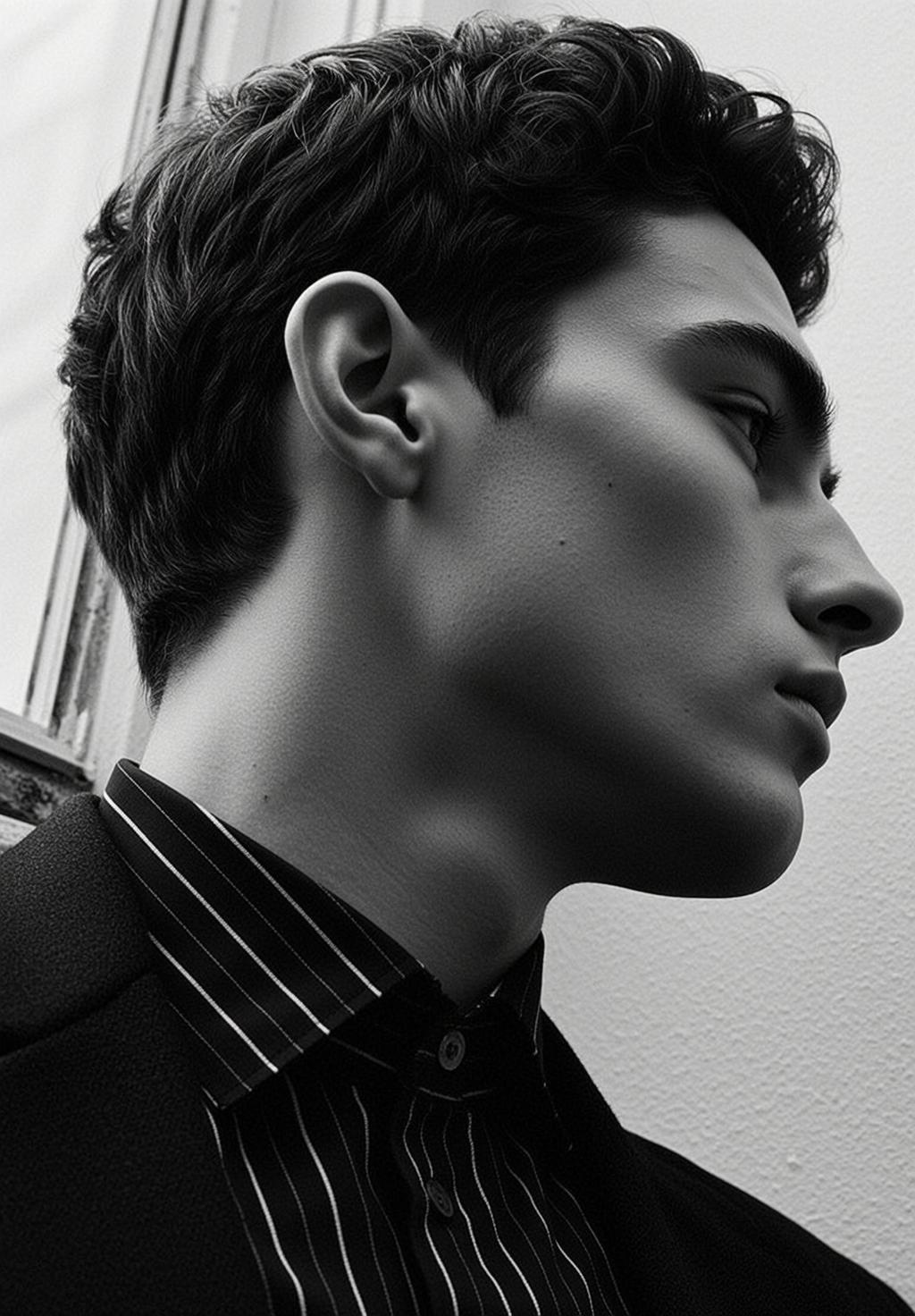 Monochromatic Close-up Profile Portrait Young Man Captured Medium Shot With