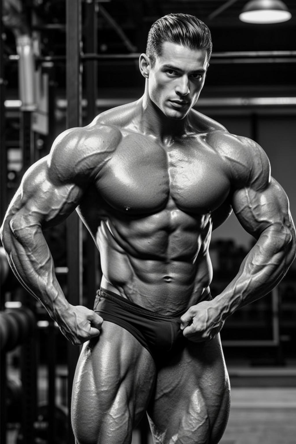 Muscular Slicked Back Oily Black Bodybuilding Briefs
