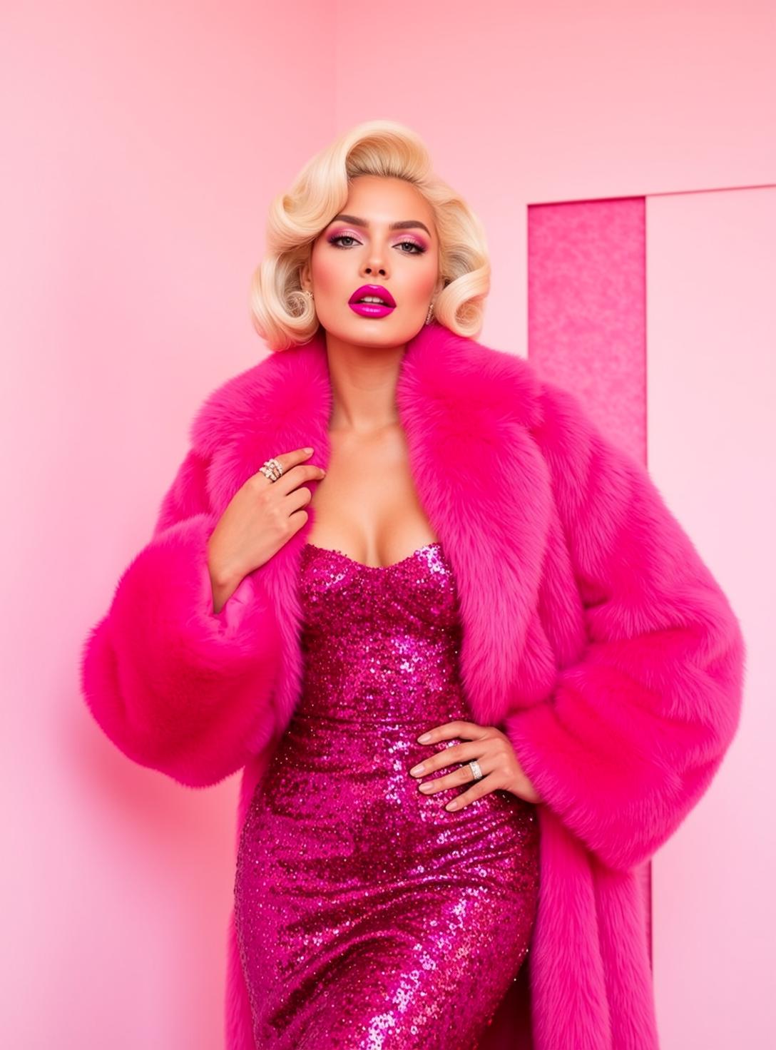Barbiecore Posed Her Body Angled Slightly Left