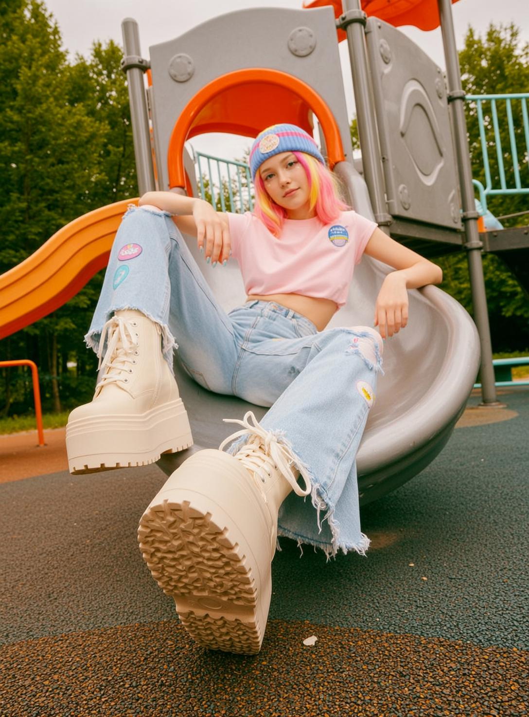 Explore Young Sitting Slide Playground Her Legs