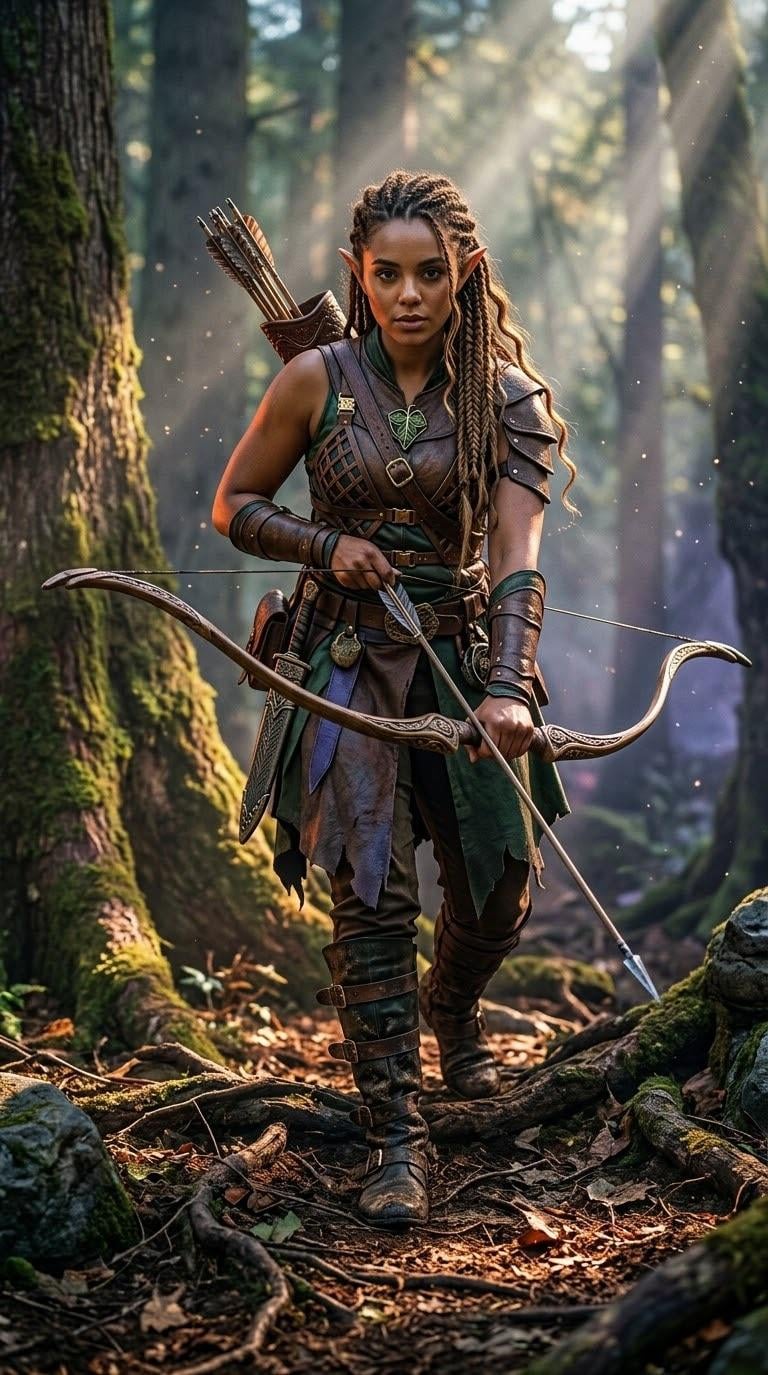 Elven Archer In Sun Drenched Ancient Forest